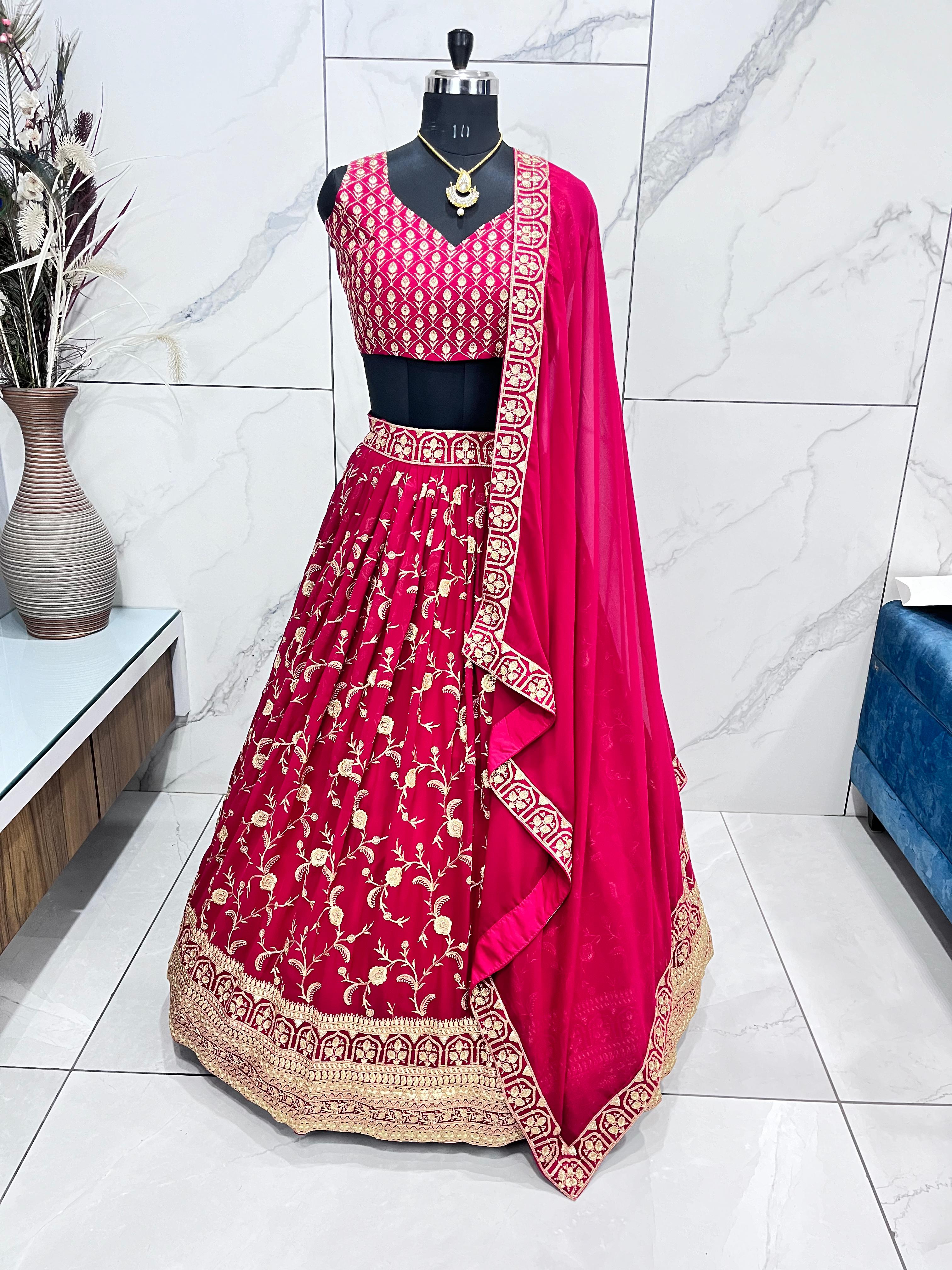 Faux Georgette Lehenga Choli Set with Intricate Sequin Thread Work |Wedding Lehenga