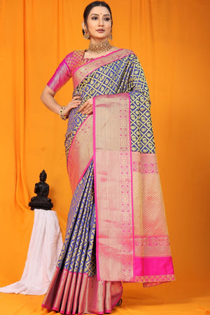 Navy Blue Silk Saree