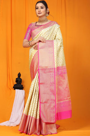 Light Yellow Silk Saree