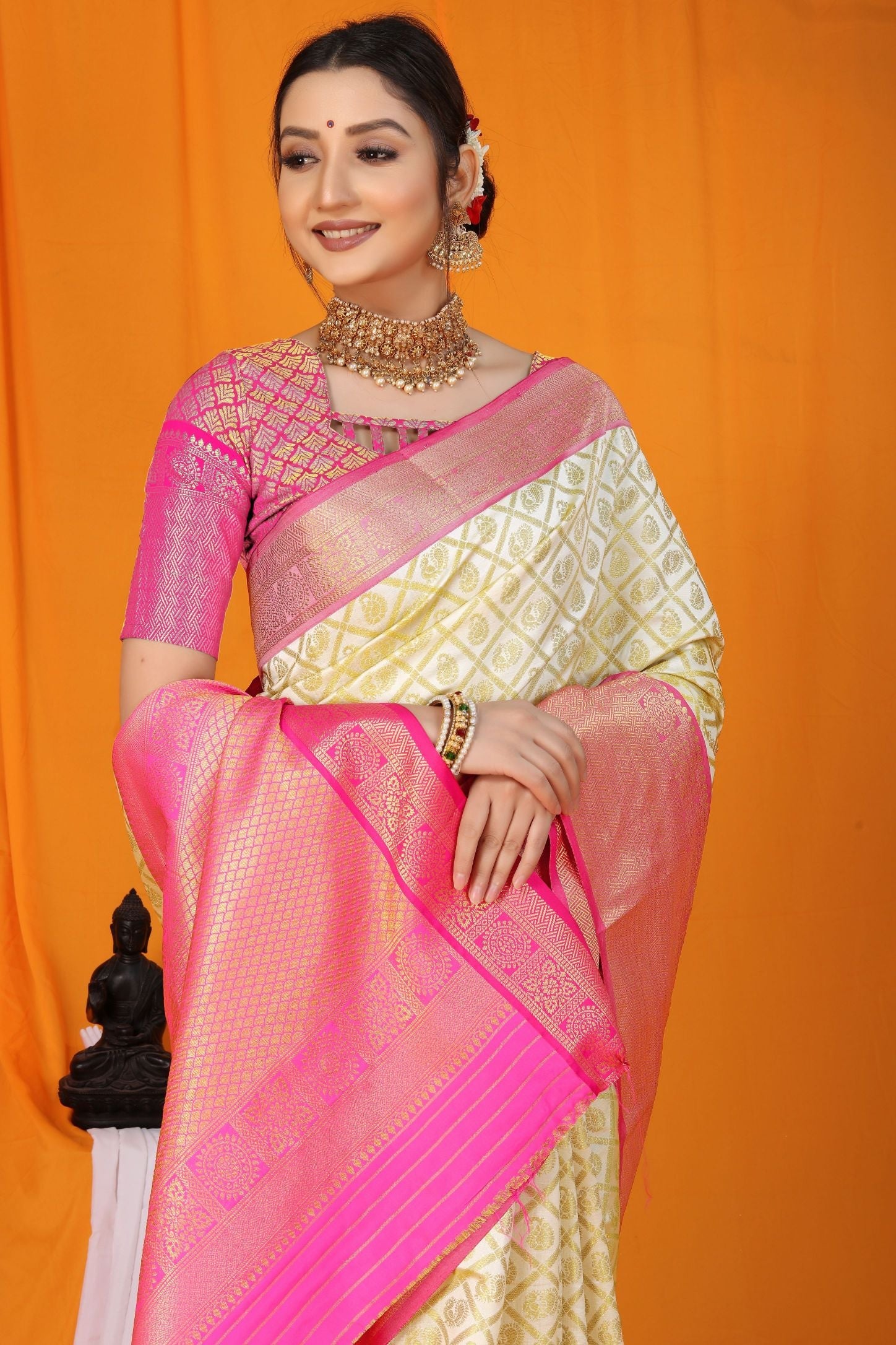 Light Yellow Silk Saree