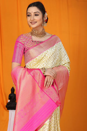 Light Yellow Silk Saree