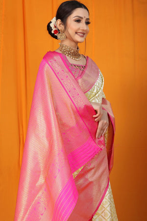 Light Yellow Silk Saree