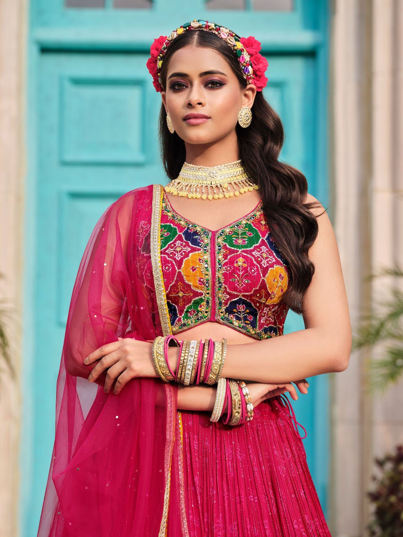 Elegant Dark Pink Silk Lehenga Choli for Weddings and Parties