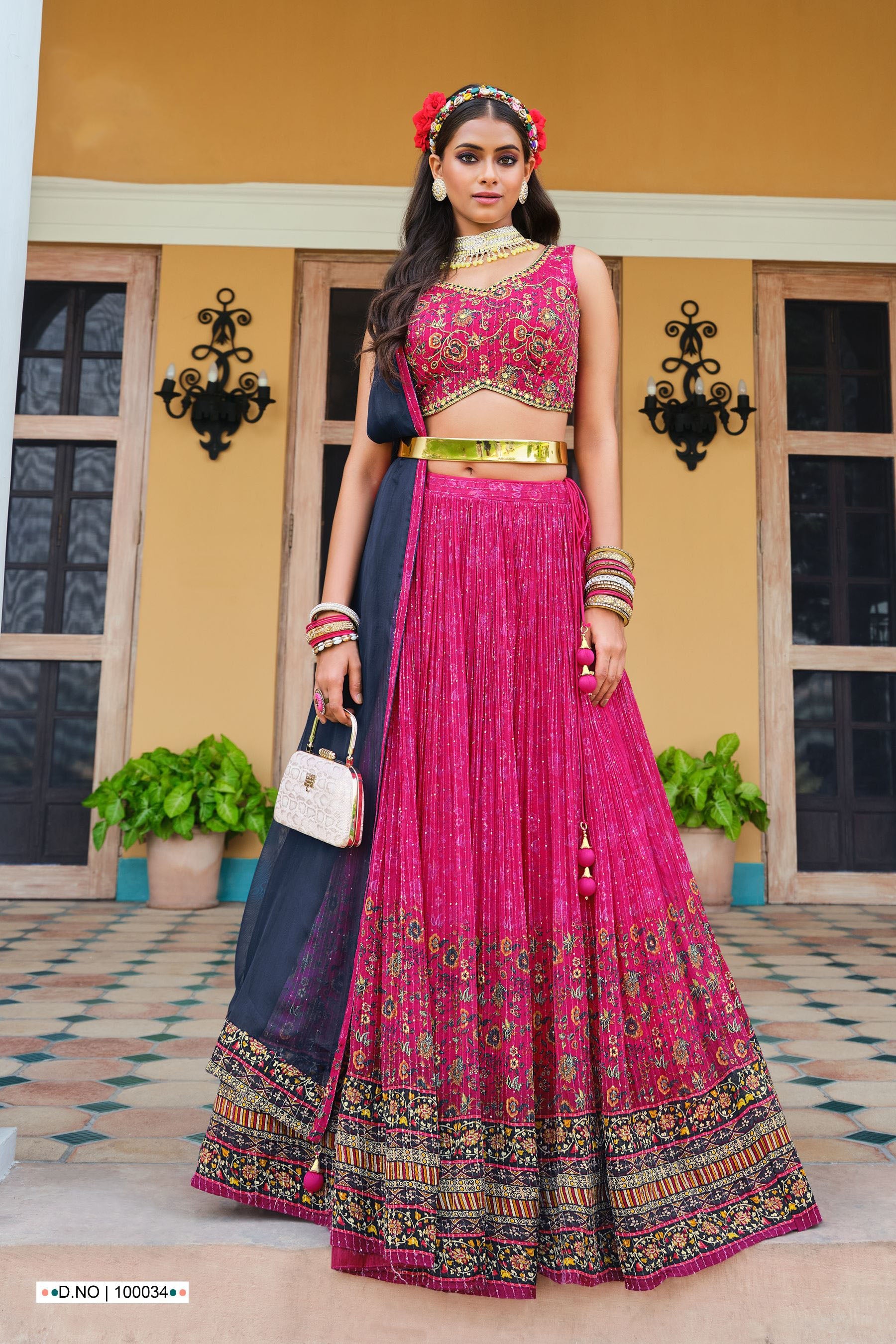 Buy Pink Raw Silk Embroidery Petunia V Bloom Print And Lehenga Blouse Set  For Women by Jiya by Veer Design Studio Online at Aza Fashions.