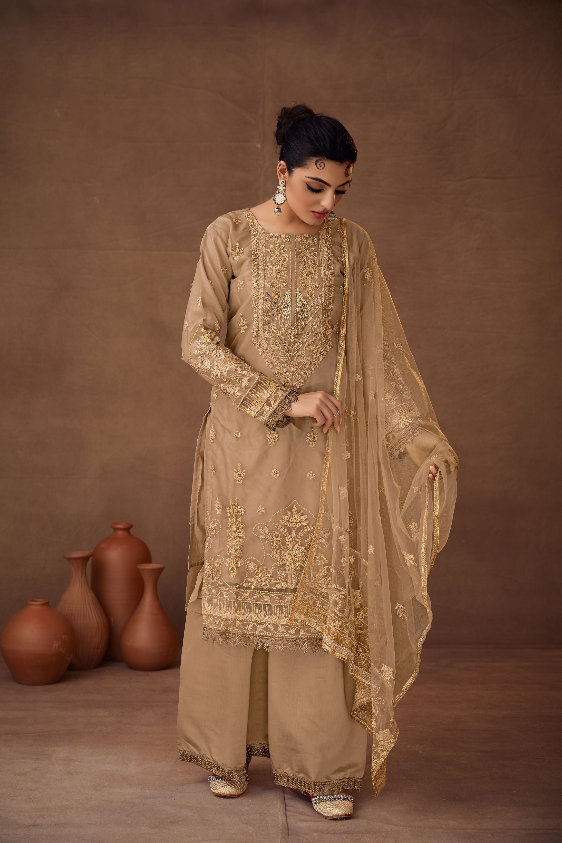 Skin Color Sharara Salwar Suit