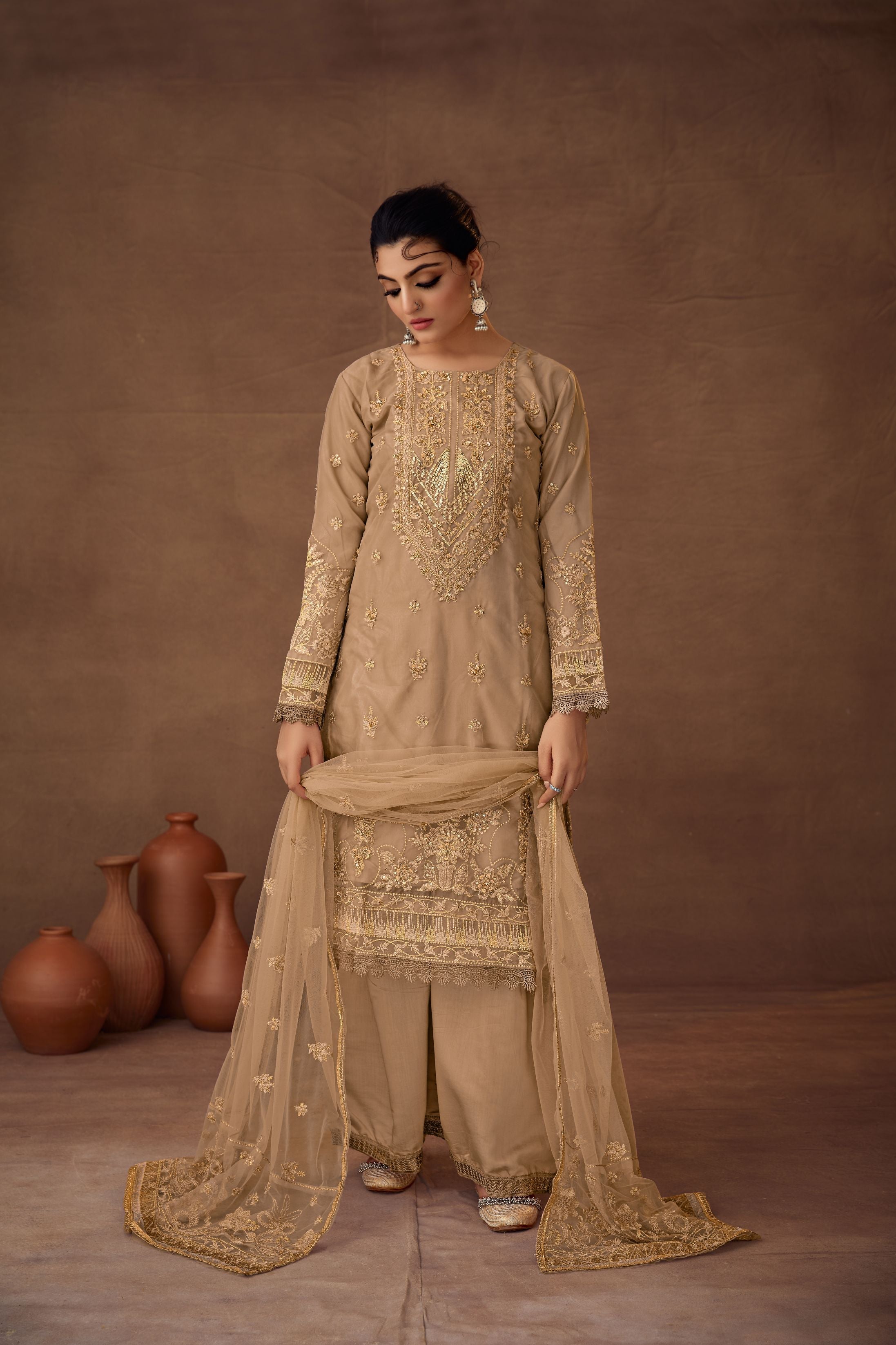 Skin Color Sharara Salwar Suit