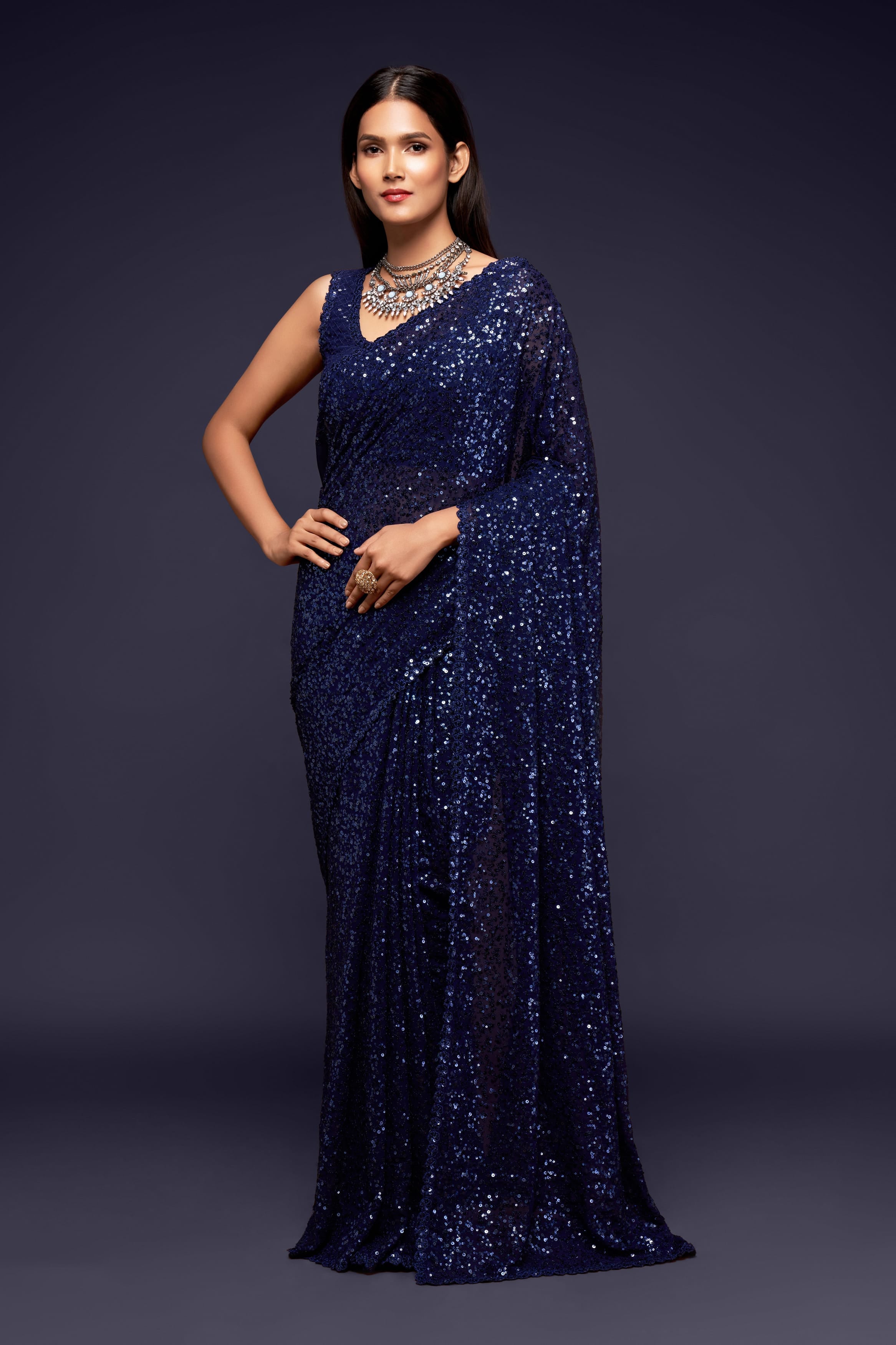 Blush Blue Georgette Saree with Thread and Sequins Embroidery - Perfect for Parties and Weddings!