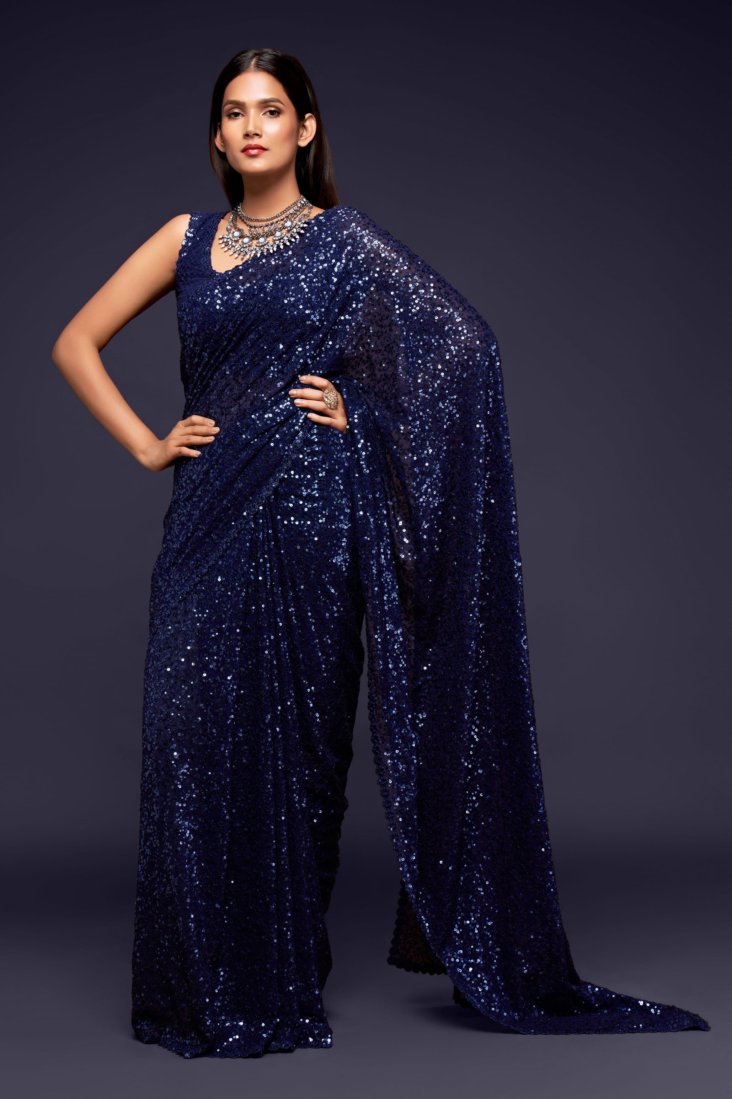 Blush Blue Georgette Saree with Thread and Sequins Embroidery - Perfect for Parties and Weddings!