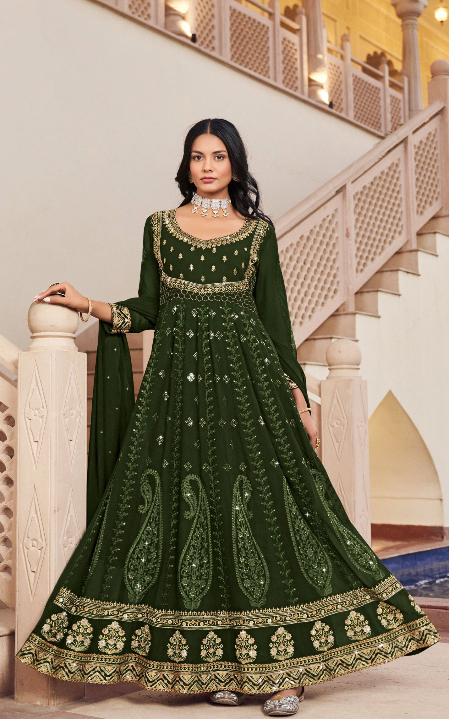 Enchanting Green Georgette Salwar Kameez: Elegance Embroidered in Every Stitch