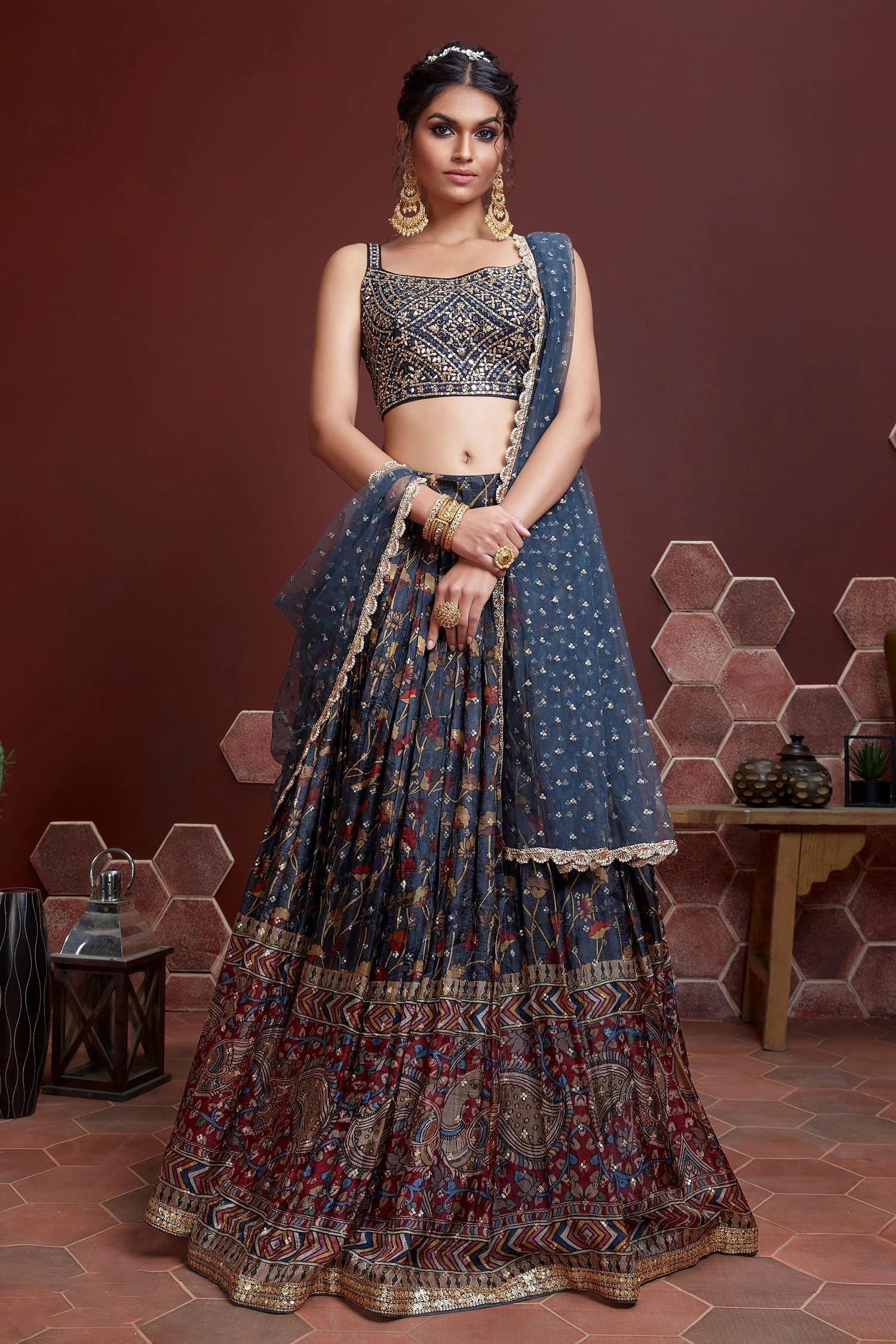 Elegant Blue Embroidered Lehenga Choli: Perfect for Weddings and Parties