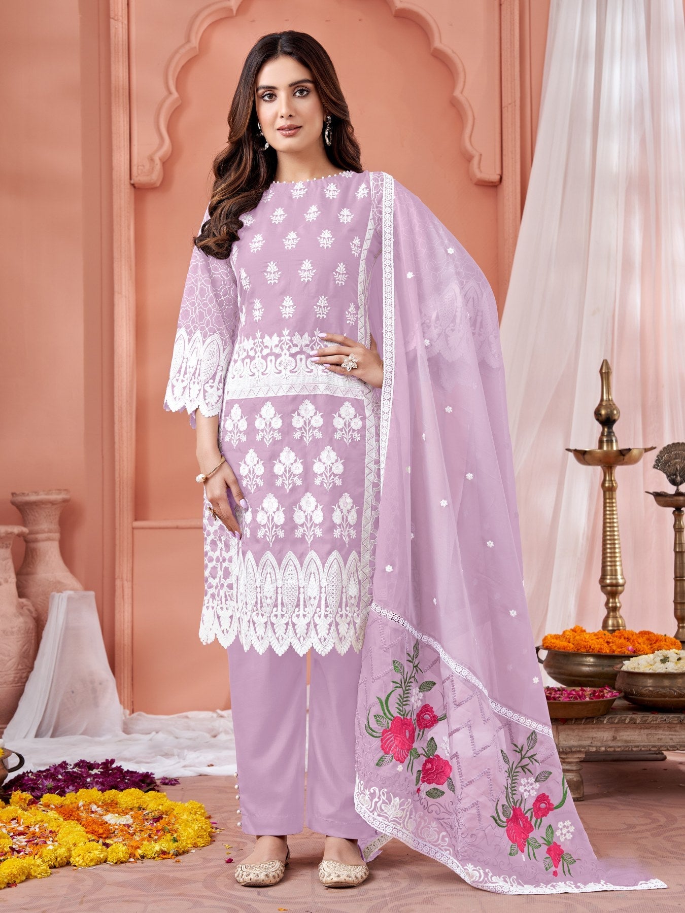 Elegant Pink Salwar Suit in Soft Organza for Weddings & Parties