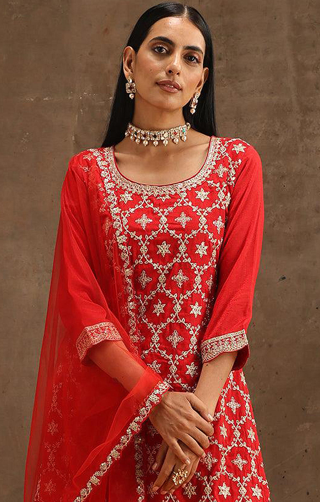 Elegant Red Embroidered Silk Salwar Suit for Weddings and Parties