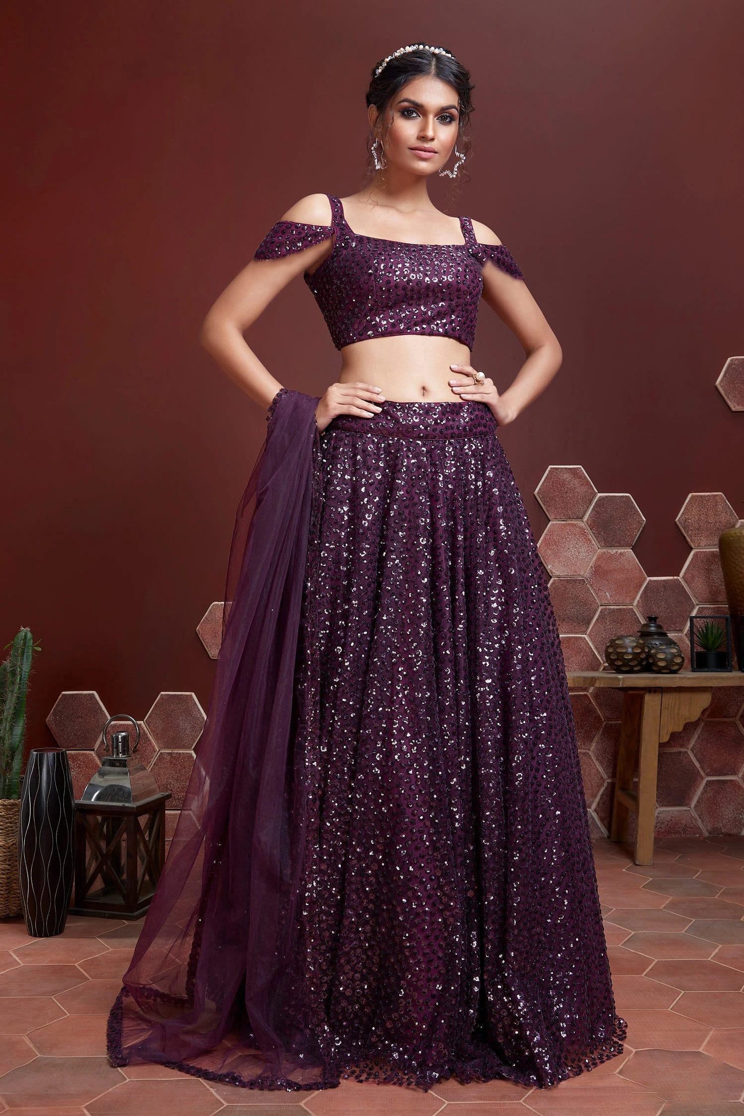 Regal Purple Embroidered Lehenga Choli: Perfect for Weddings and Parties