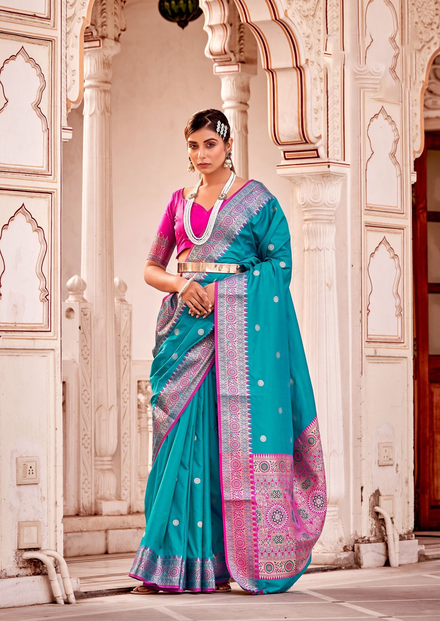 Elegant Dark Teal Soft Silk Saree: Perfect for Weddings and Parties