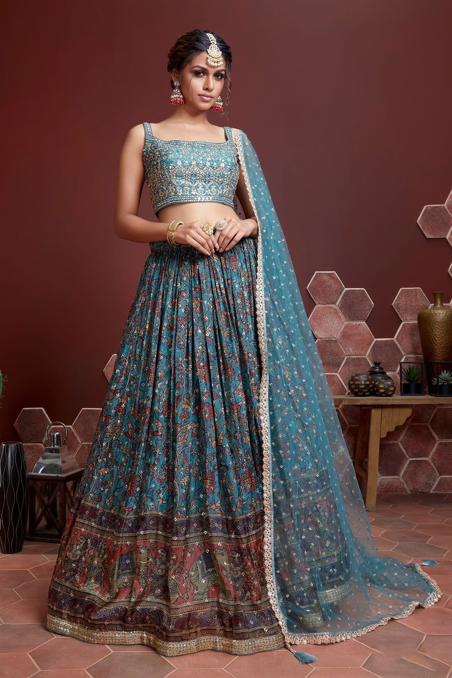 Ethereal Sky Blue Embroidered Lehenga Choli: Perfect for Weddings and Parties