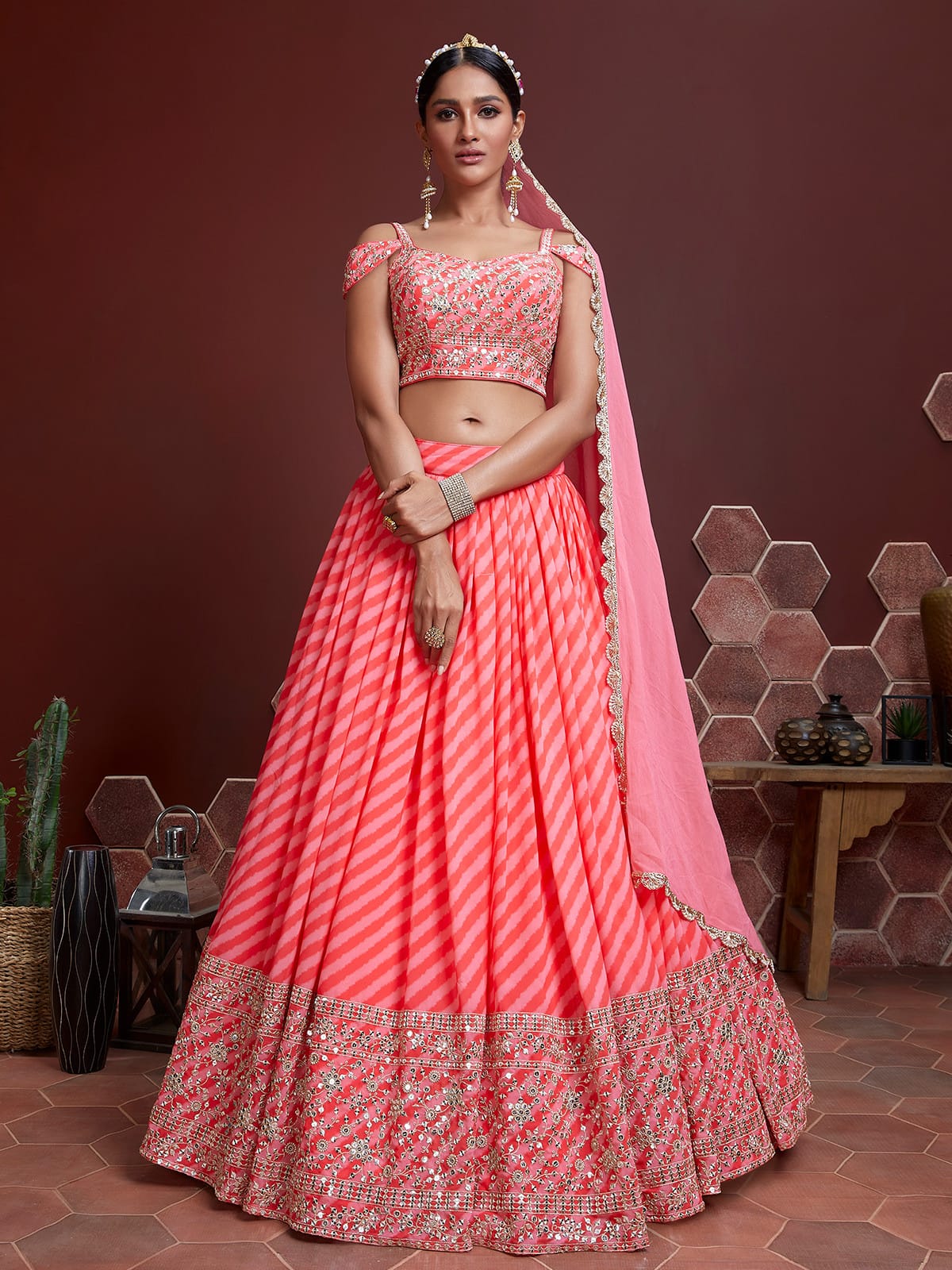 Elegant Peach Embroidered Lehenga Choli: Perfect for Weddings and Parties