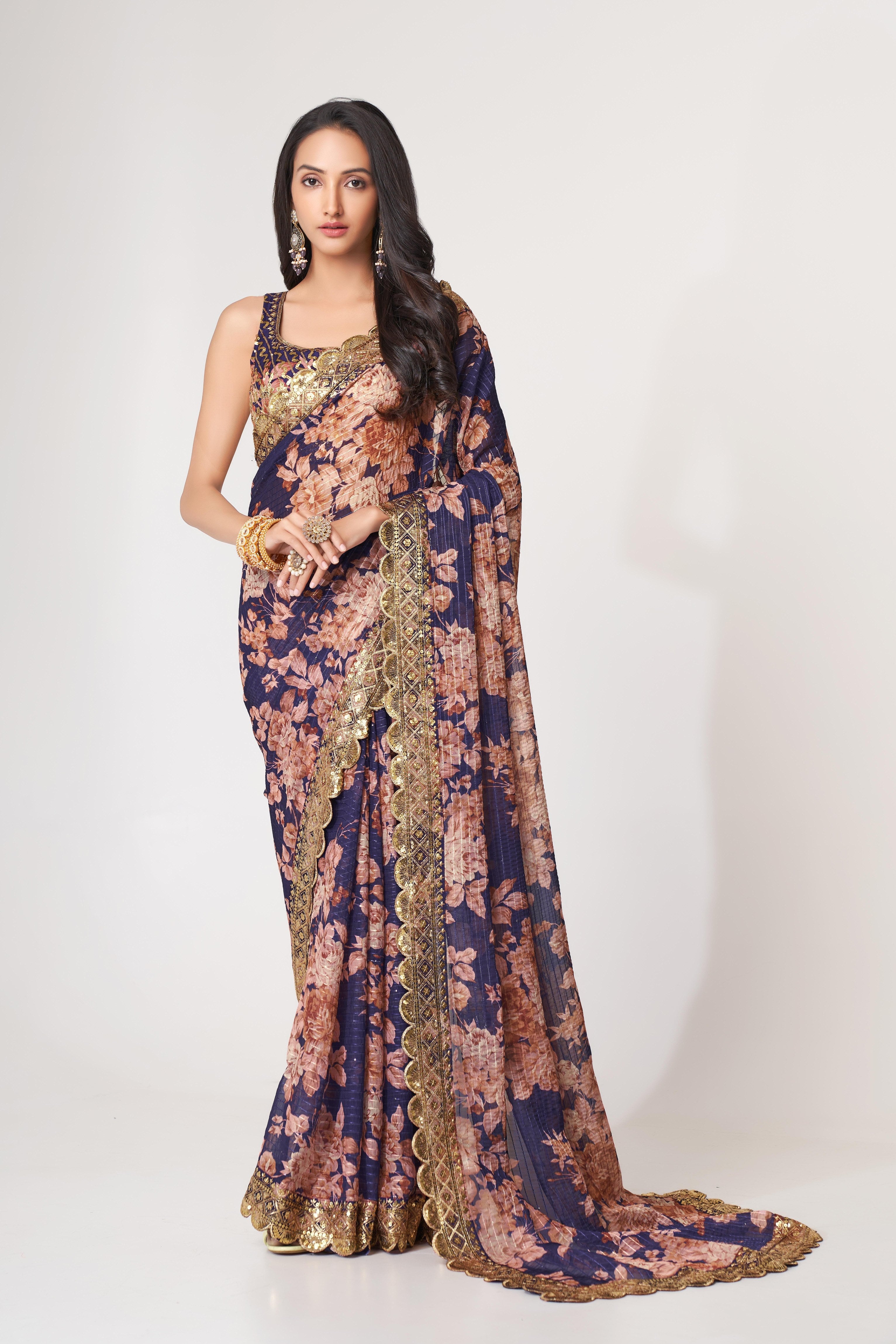 Exquisite Purple Sequins Embroidery Saree in Organza for Party & Wedding Wear