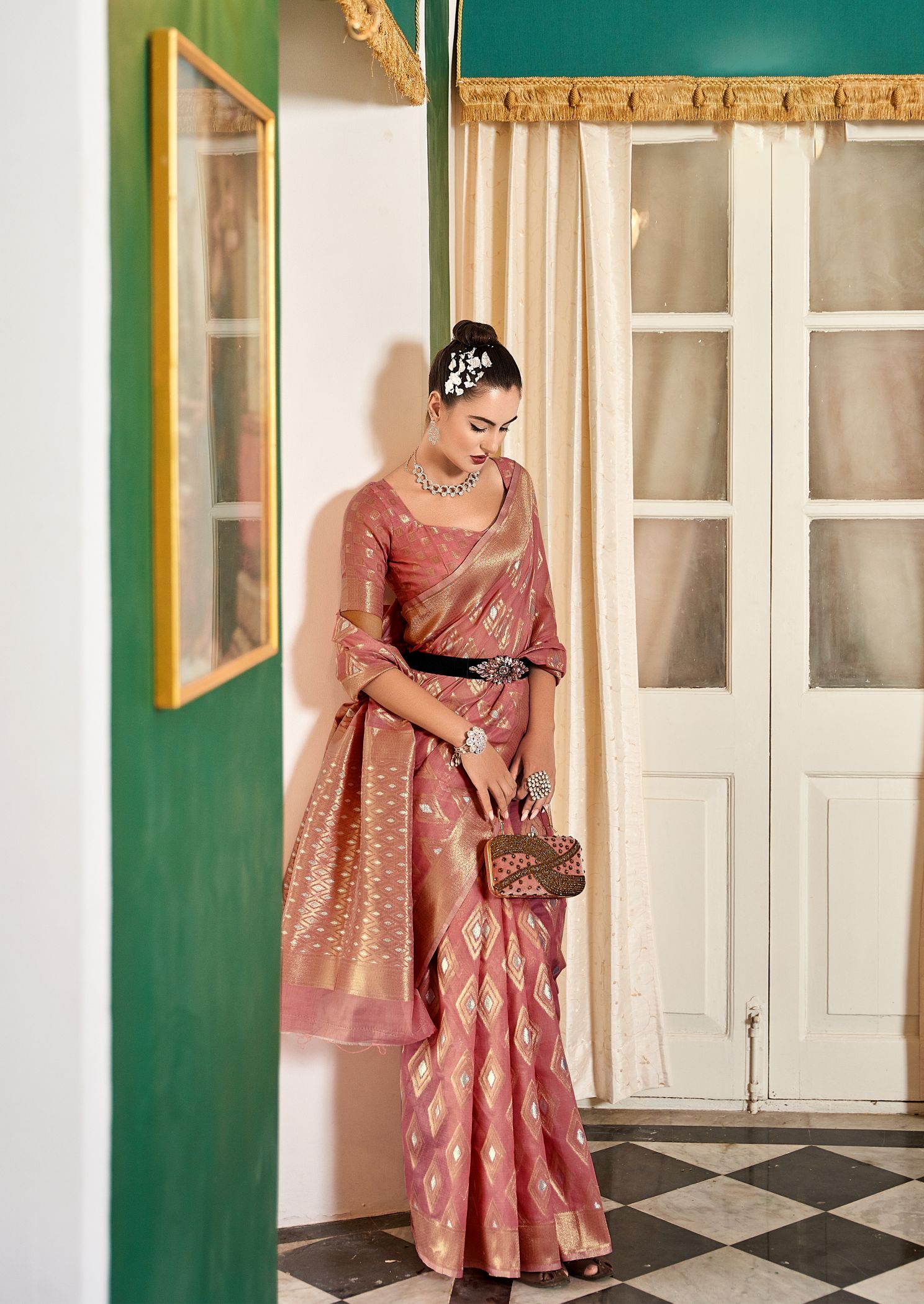 Elegant Dark Peach Soft Silk Saree: Perfect for Weddings and Parties