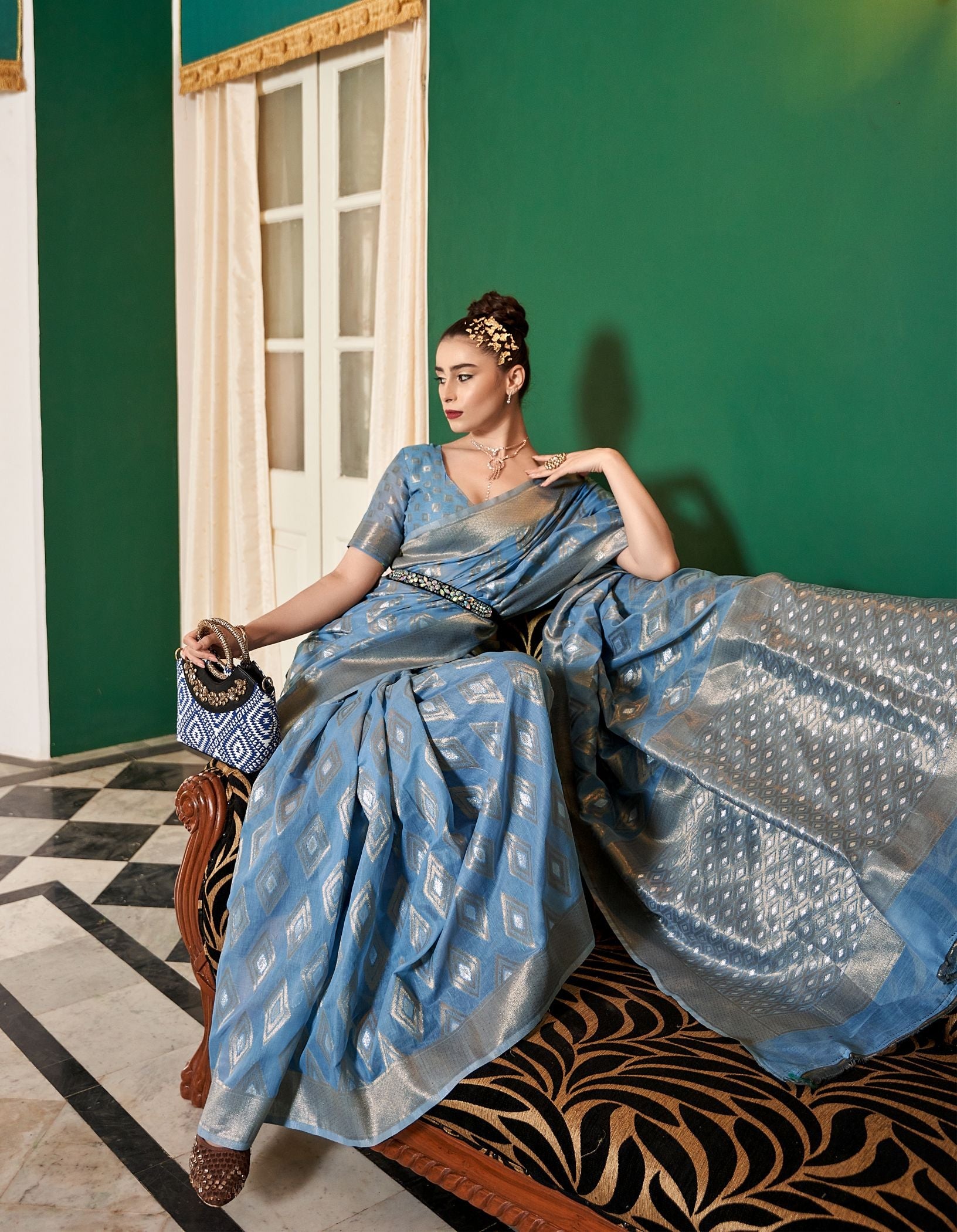 Ethereal Sky-Blue Soft Silk Saree: Perfect Elegance for Weddings and Parties