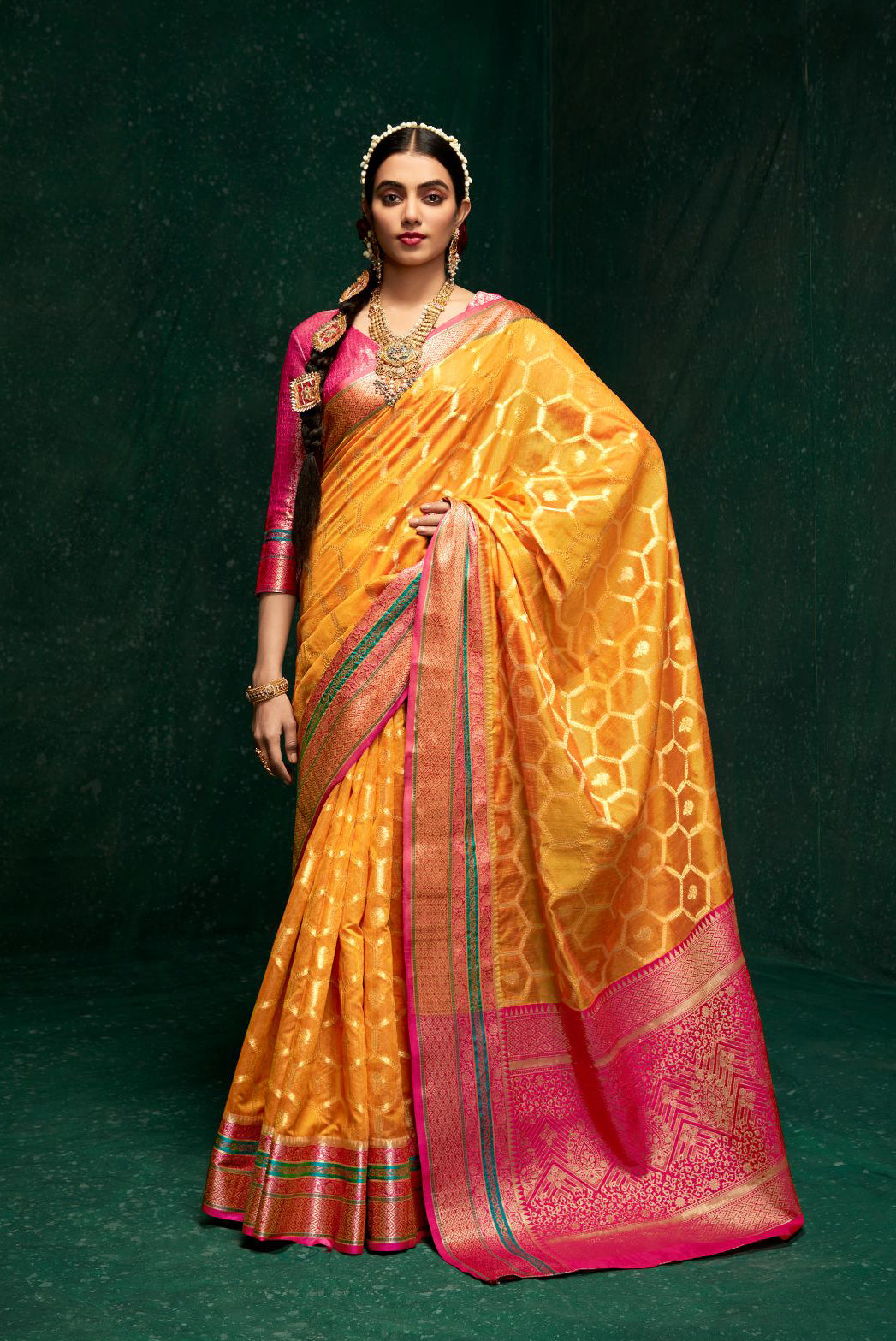 Elegant Dark Yellow Soft Silk Saree: Perfect for Weddings and Parties