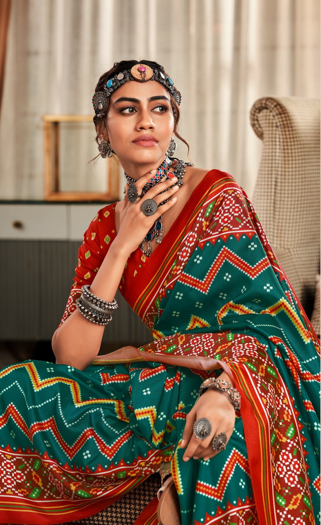 Enchanting Dark Green Pure Tusser Patola Saree with Patola Print for Parties and Weddings