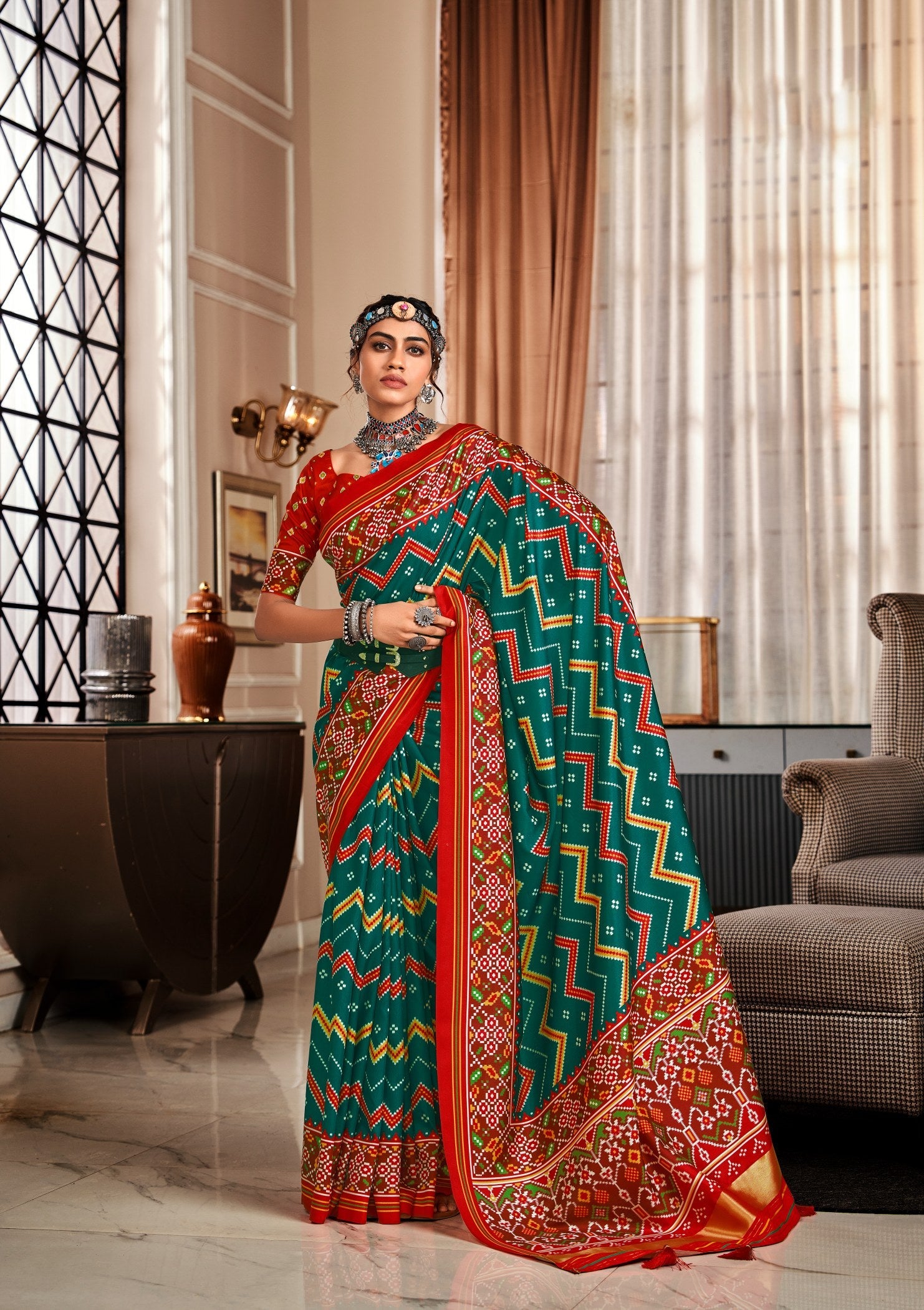 Enchanting Dark Green Pure Tusser Patola Saree with Patola Print for Parties and Weddings