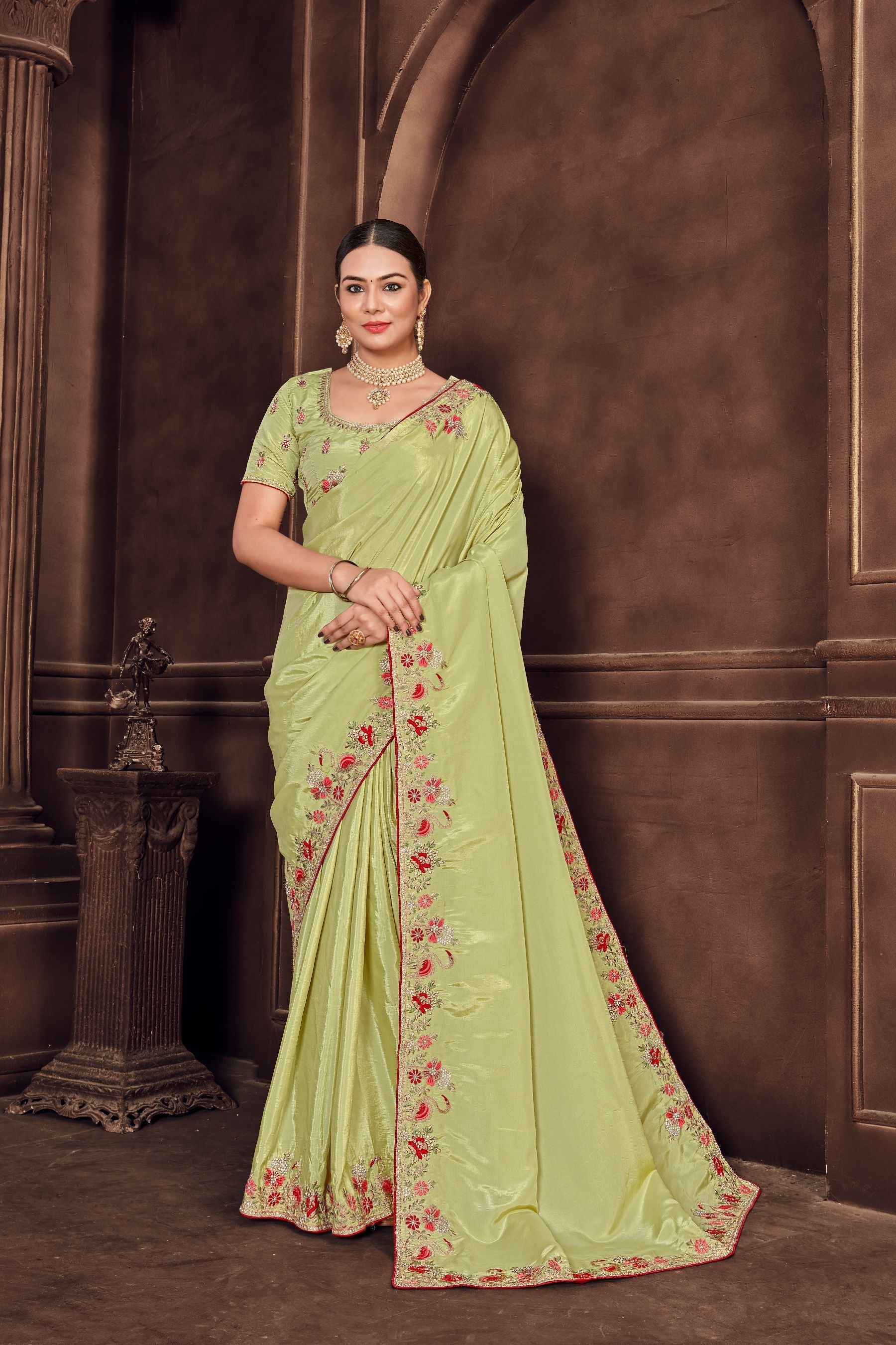 Ethereal Pista Delight: The Perfect Light Silk Saree for Weddings and Parties