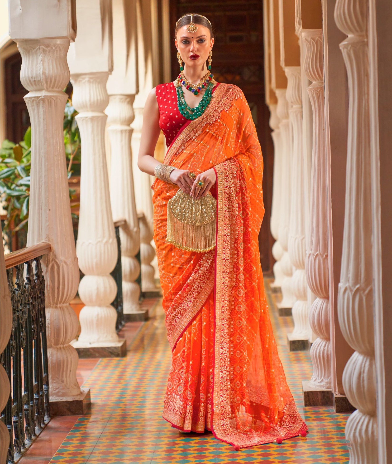 Remarkable Orange Color Silk Weave Saree With With Designer Border And  Blouse