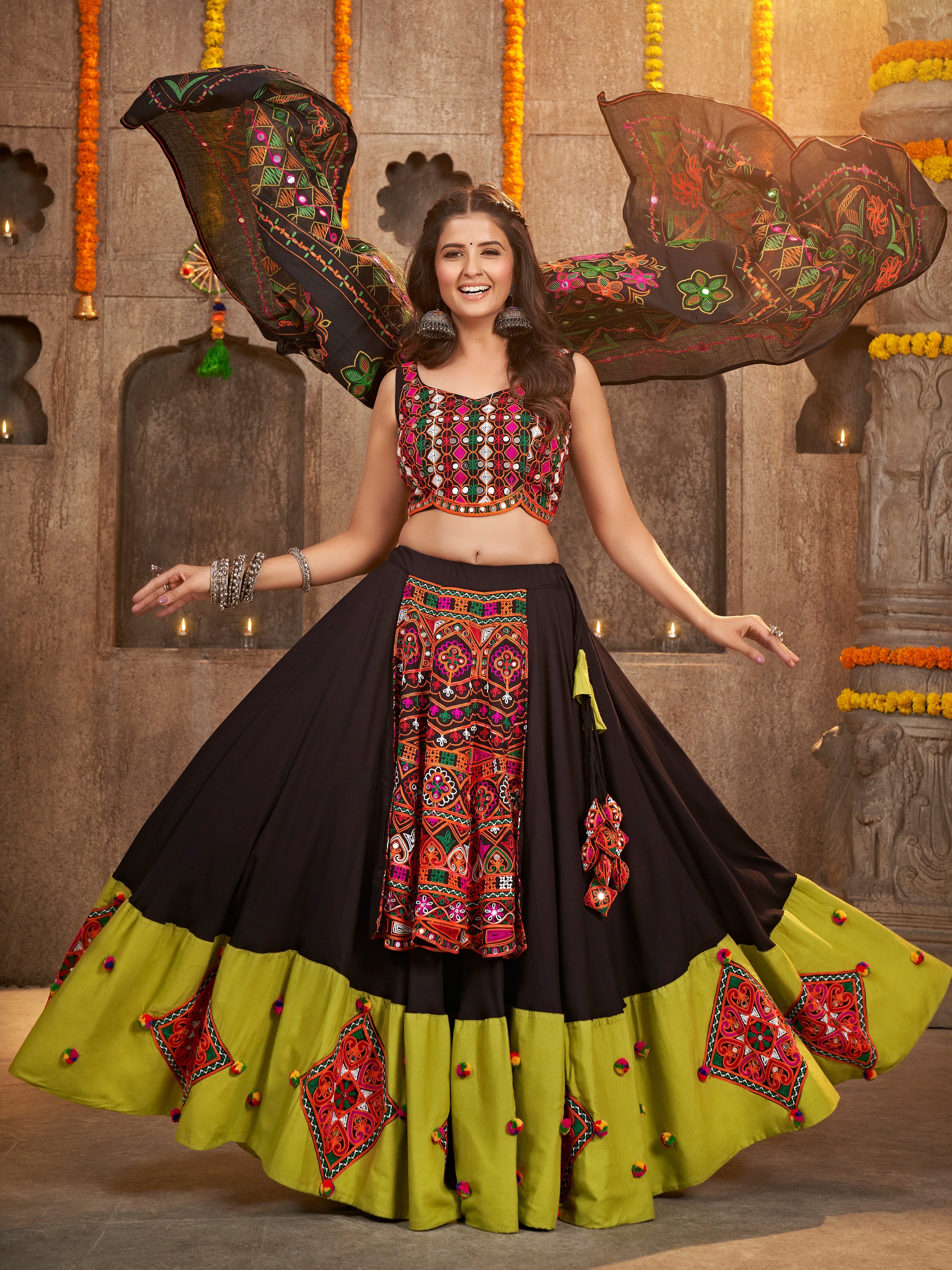 Elegance Embodied: Black Embroidered Lehenga Choli in Soft Silk for Weddings & Parties