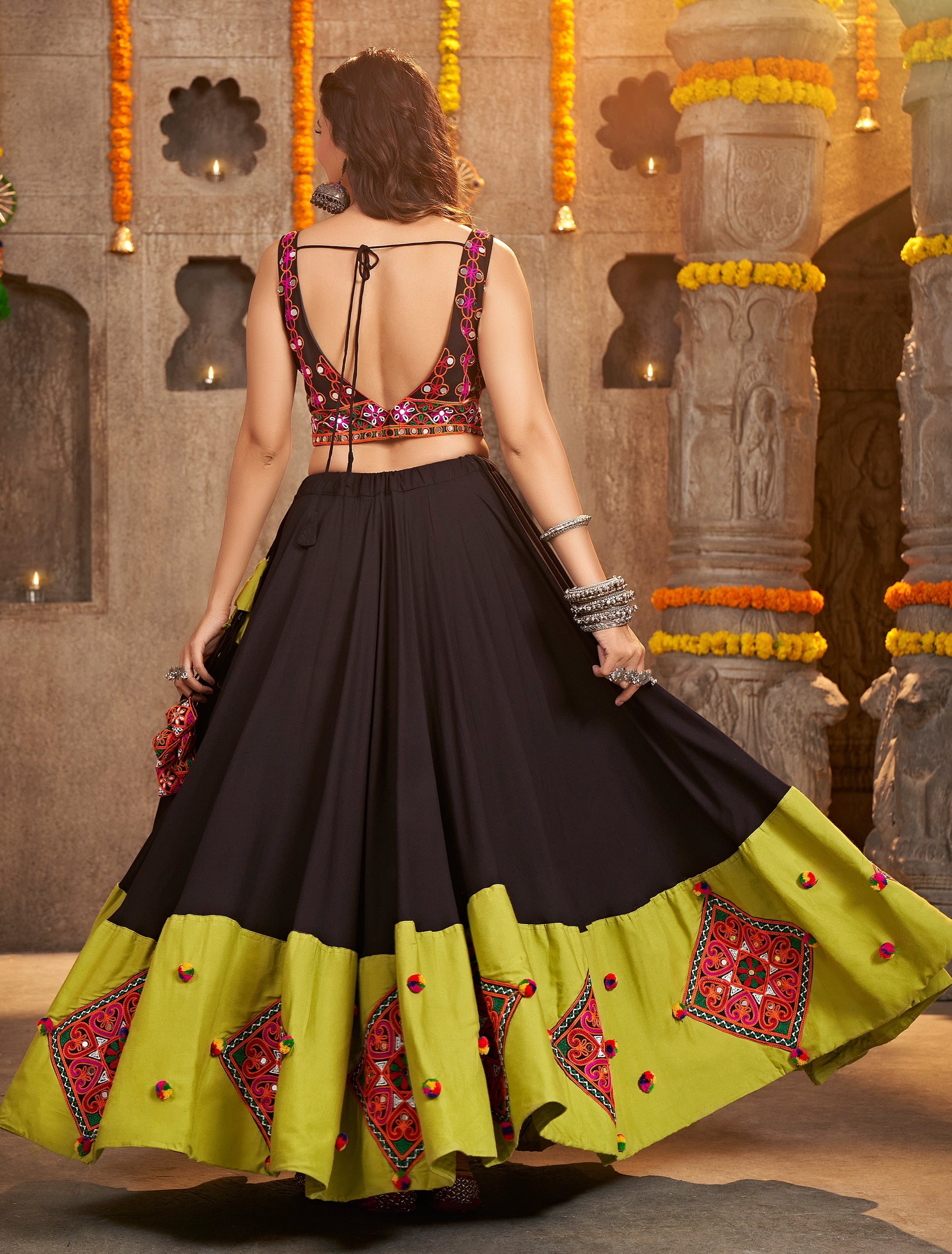 Elegance Embodied: Black Embroidered Lehenga Choli in Soft Silk for Weddings & Parties