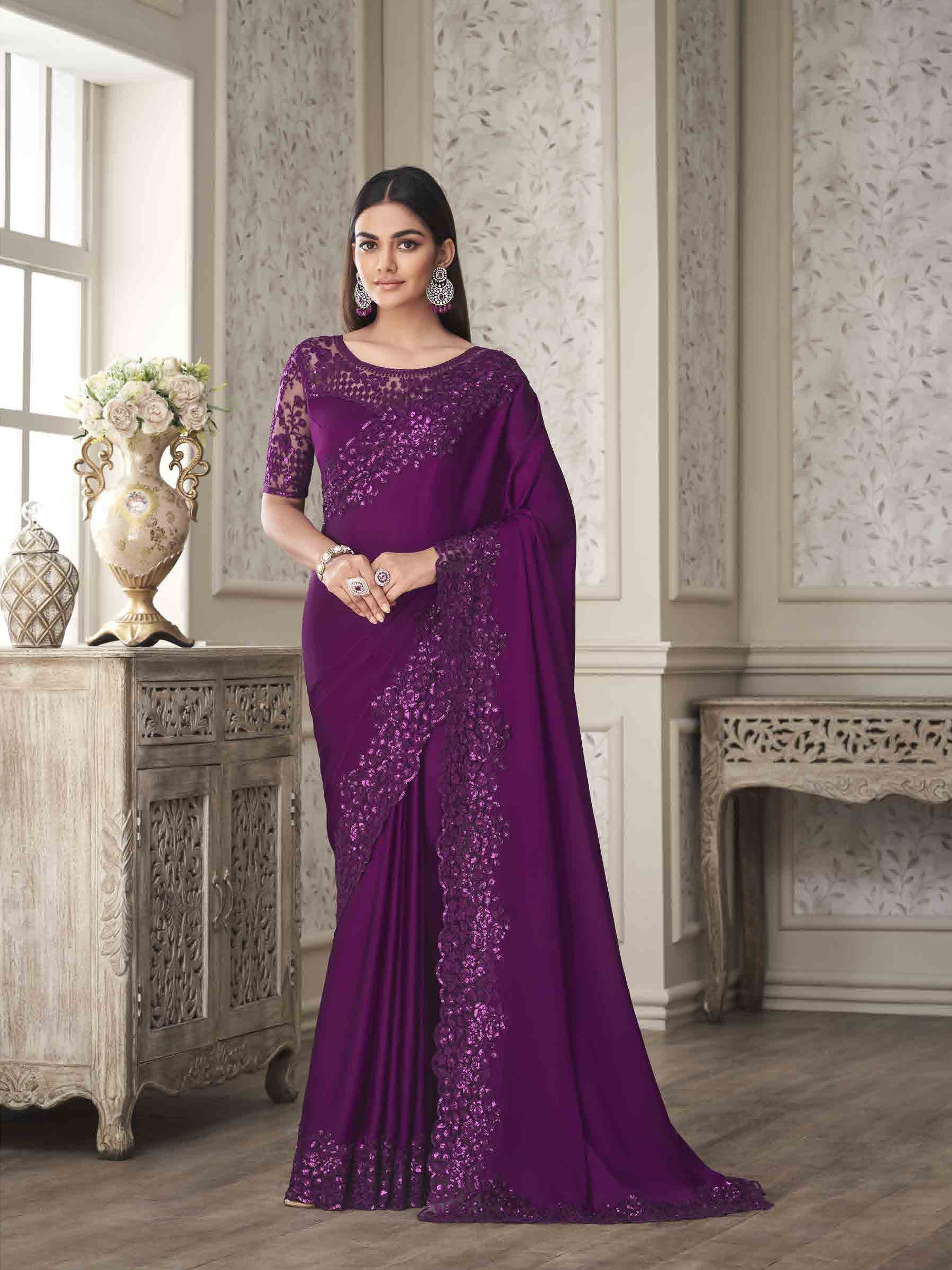 Enchanting Wine-Colored Saree: Graceful Soft Silk for Weddings and Parties