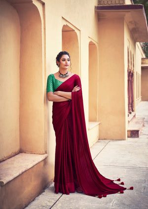 DarkRed Satin Saree