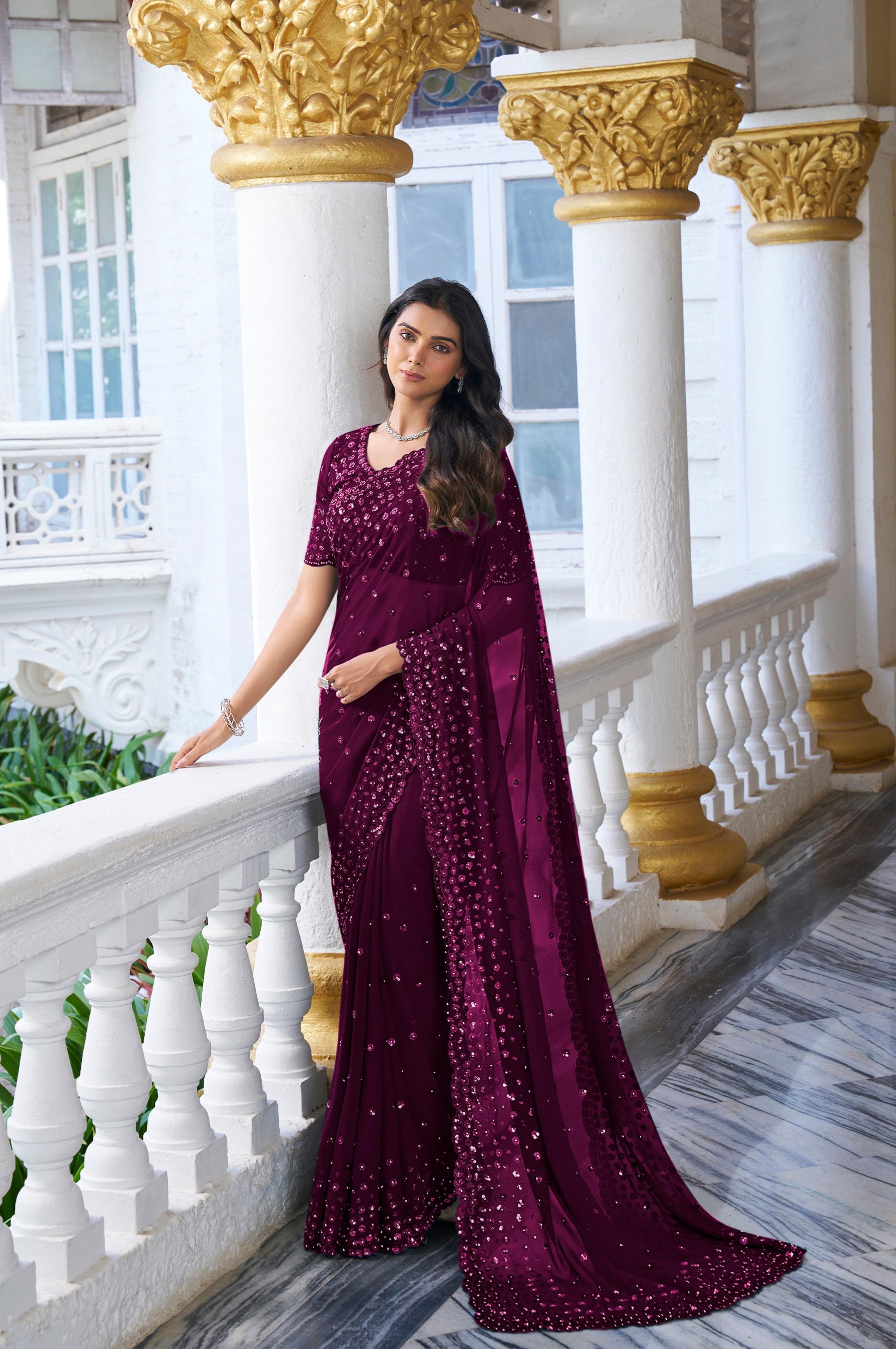 Elegant Wine-Colored Soft Silk Saree: Perfect for Weddings and Parties