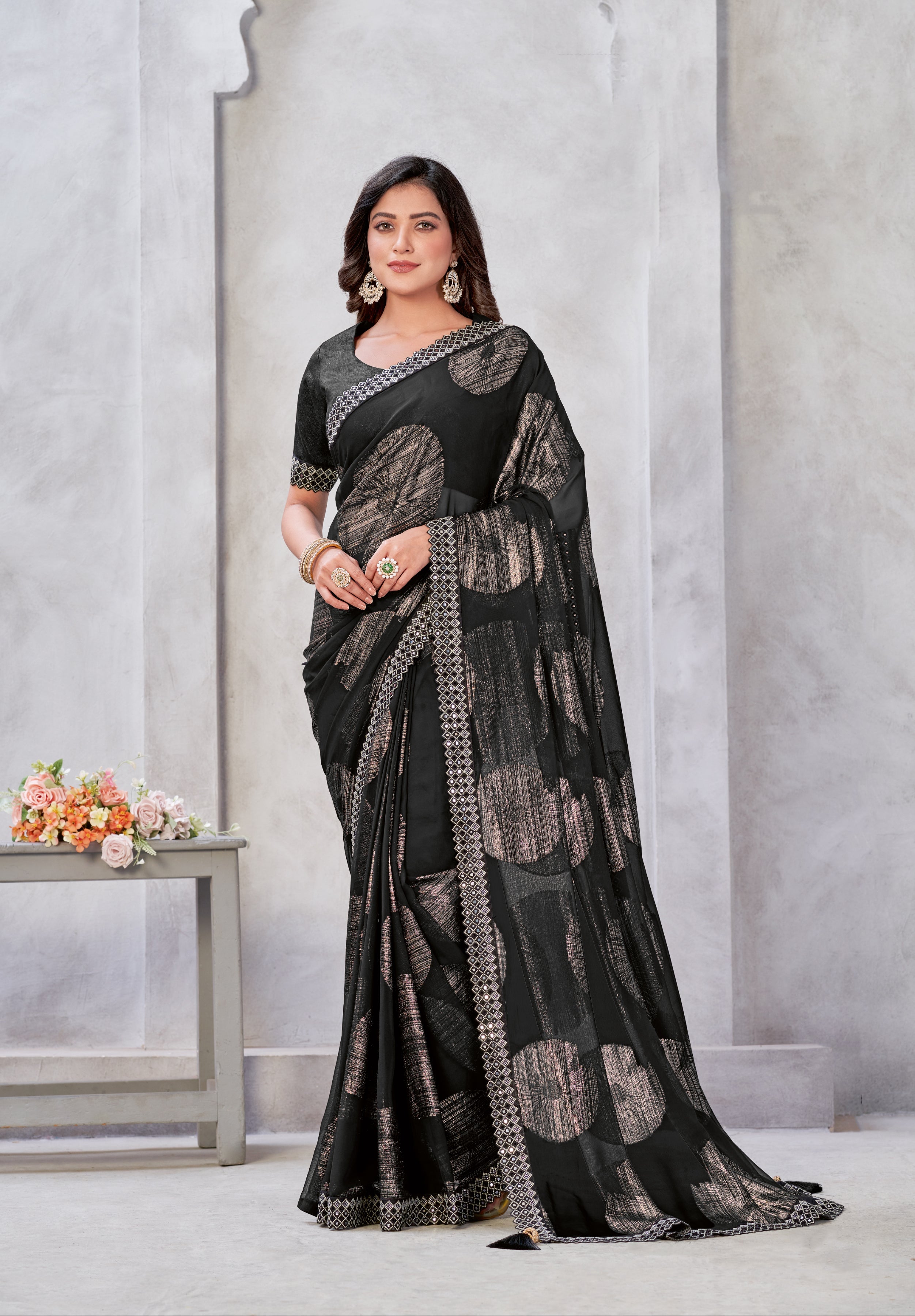 Elegant Black Embroidered Soft Silk Saree for Weddings and Parties