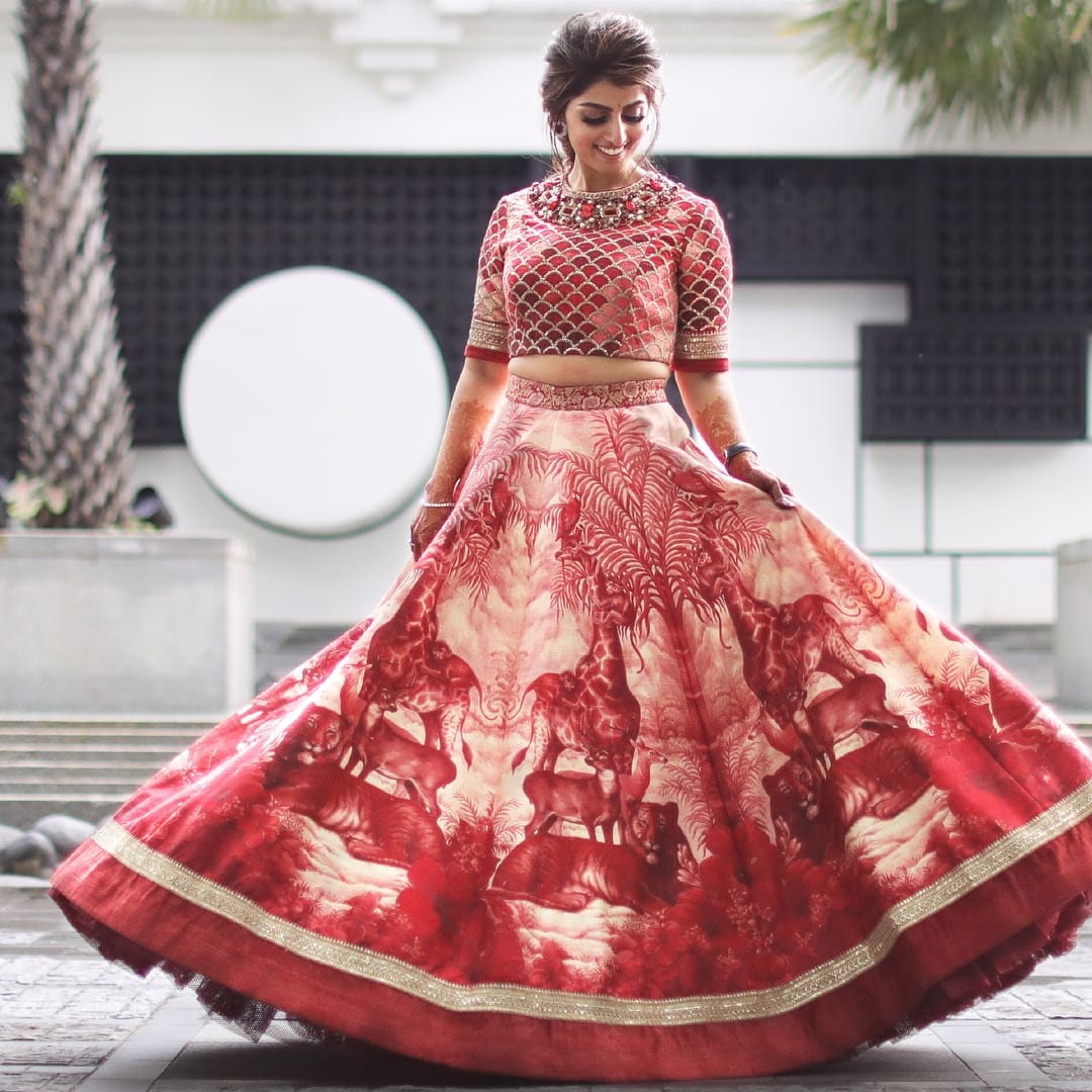 Elegant Red Chennai Silk Lehenga Choli with Exquisite Print, Stones, and Embroidery