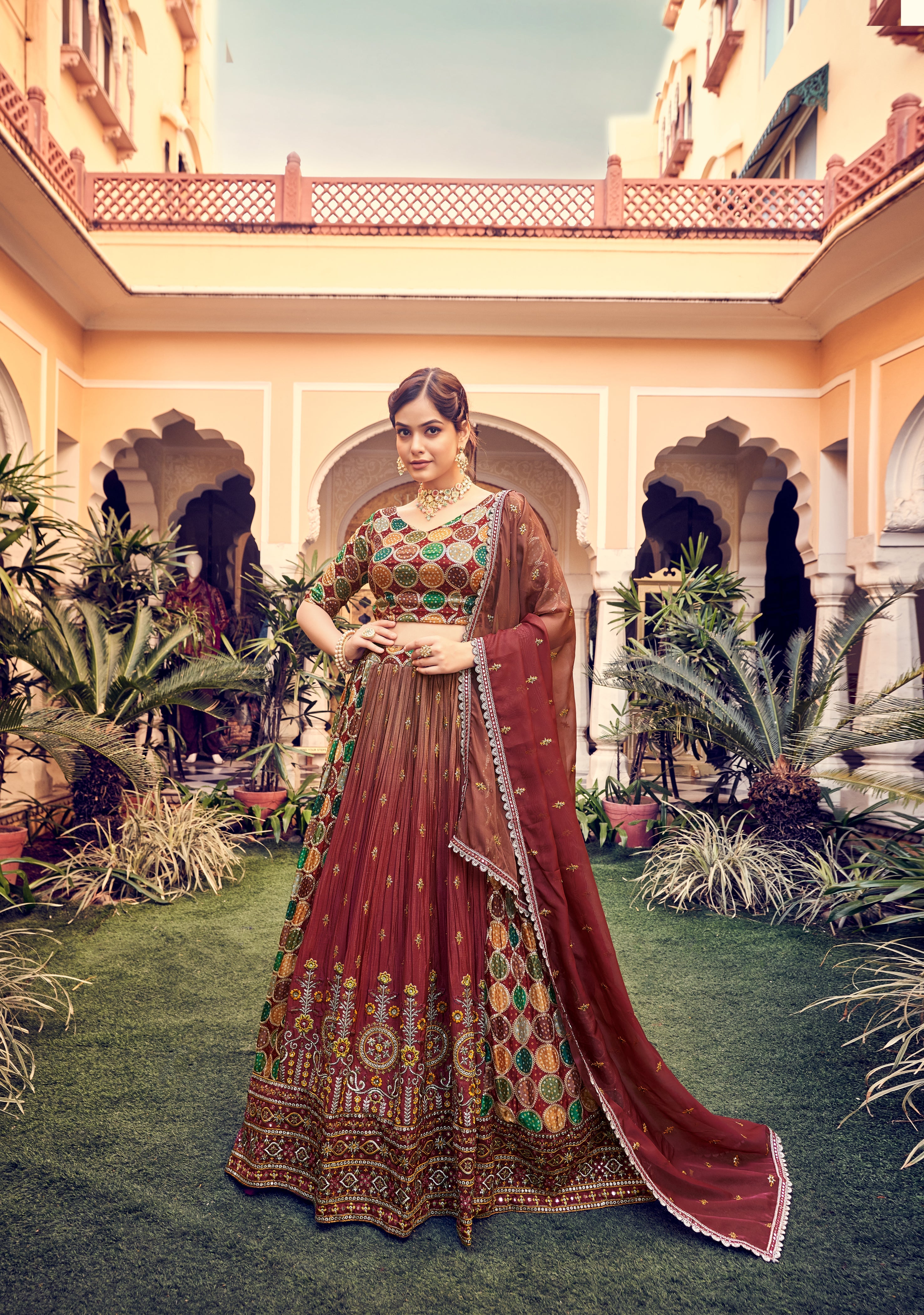 Elegant Maroon Embroidered Lehenga Choli: Perfect for Weddings and Parties