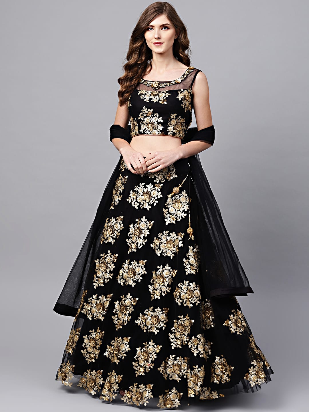 Elegant Black Zari & Glitter Lehenga Choli with Dual Sequins Embroidery