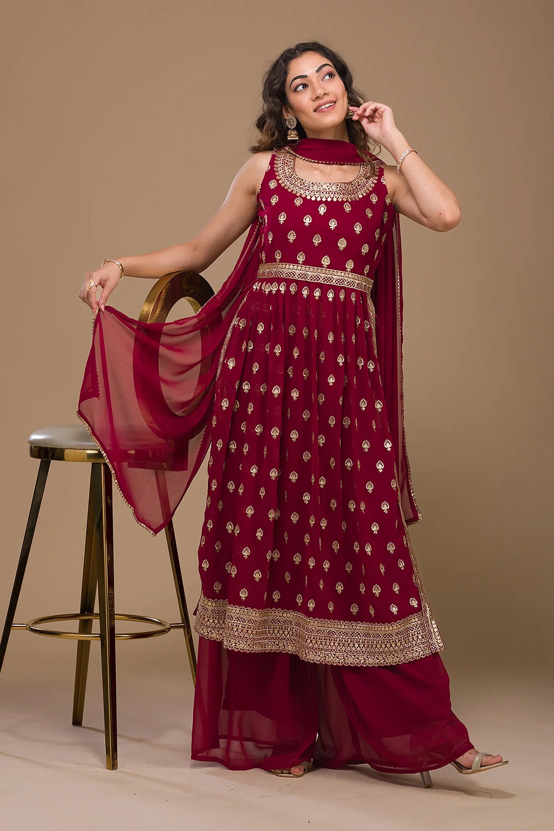 Elegant Red Soft Silk Salwar Suit: Perfect for Weddings and Parties