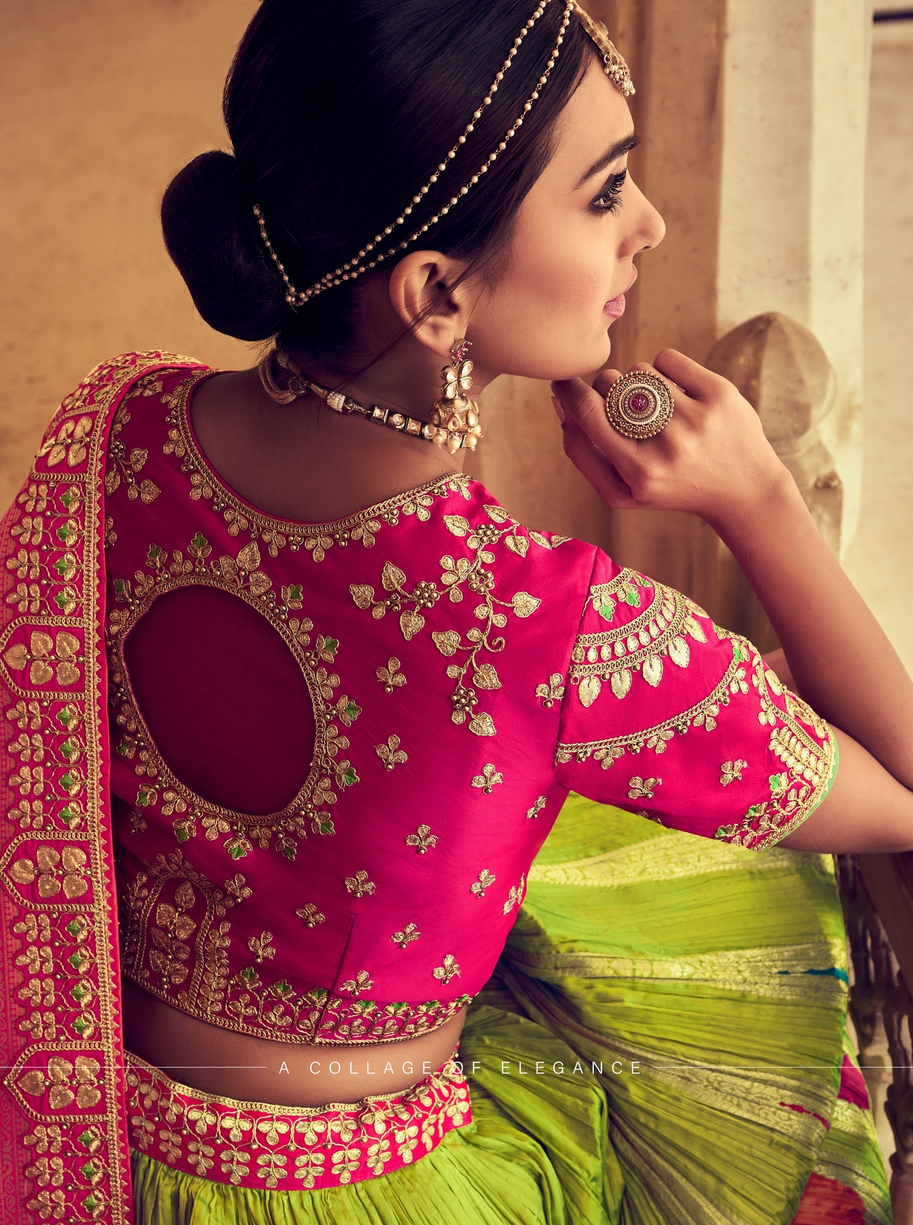 Parrot Green and Pink Lehenga Choli