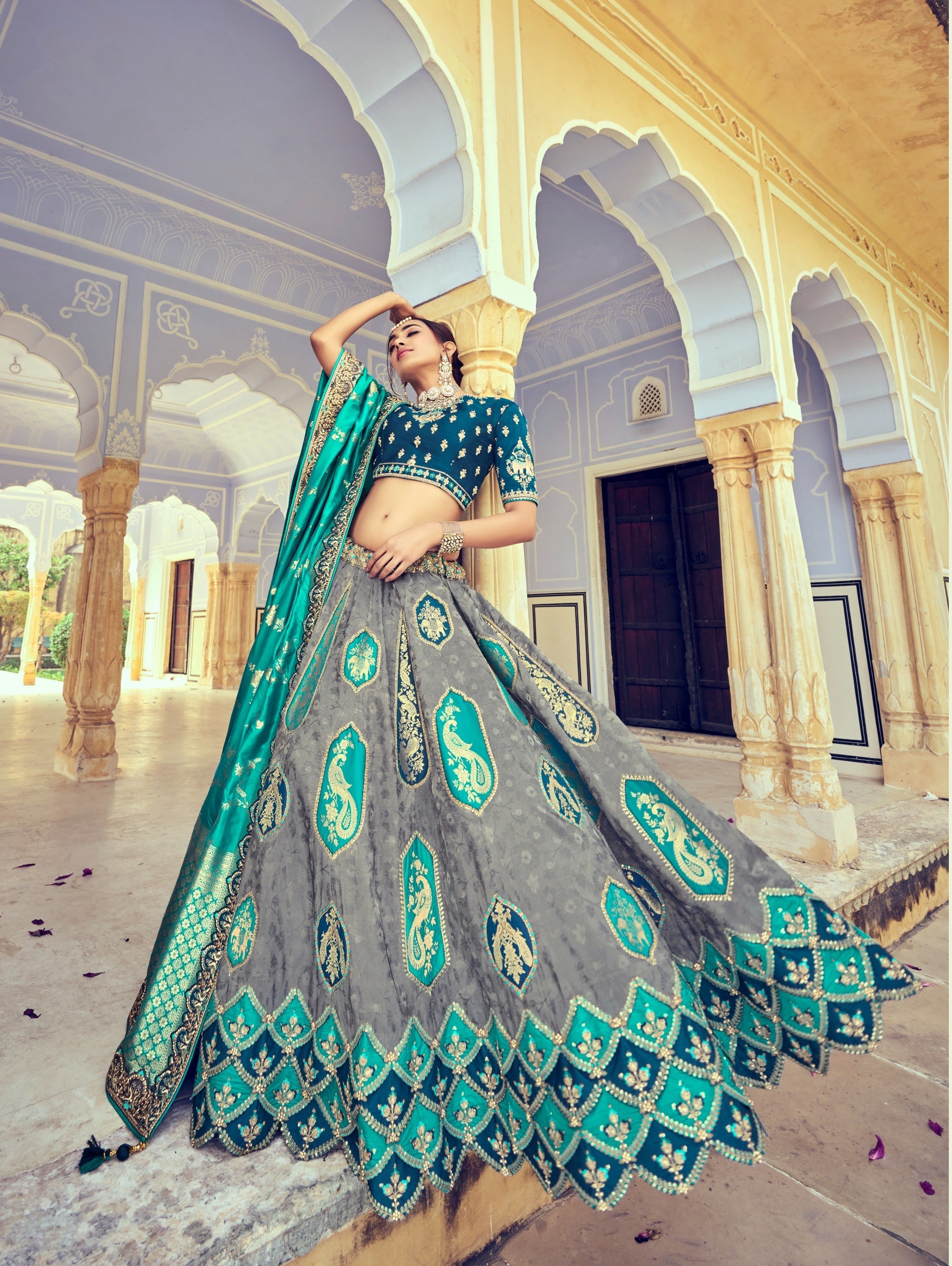 Grey Green Lehenga Choli