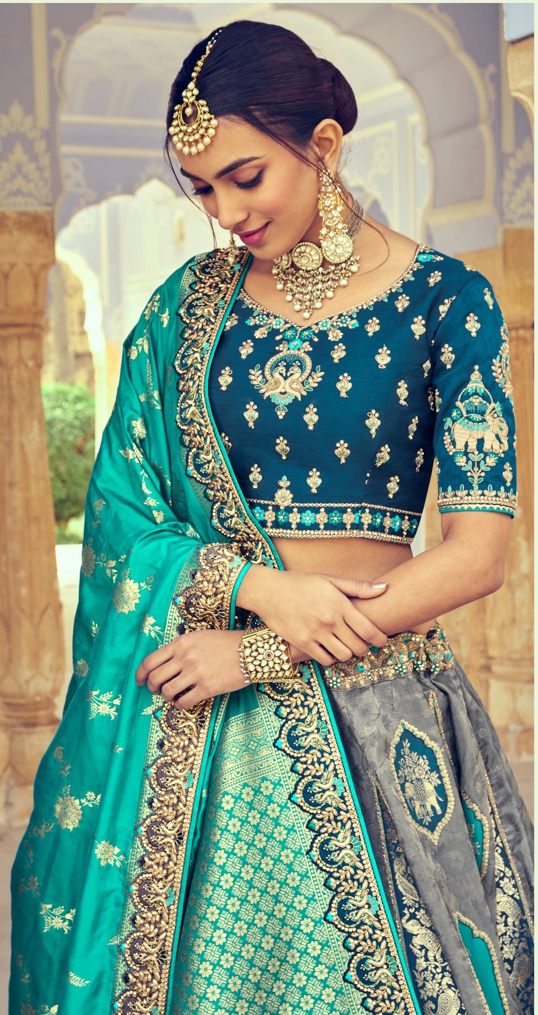 Grey Green Lehenga Choli