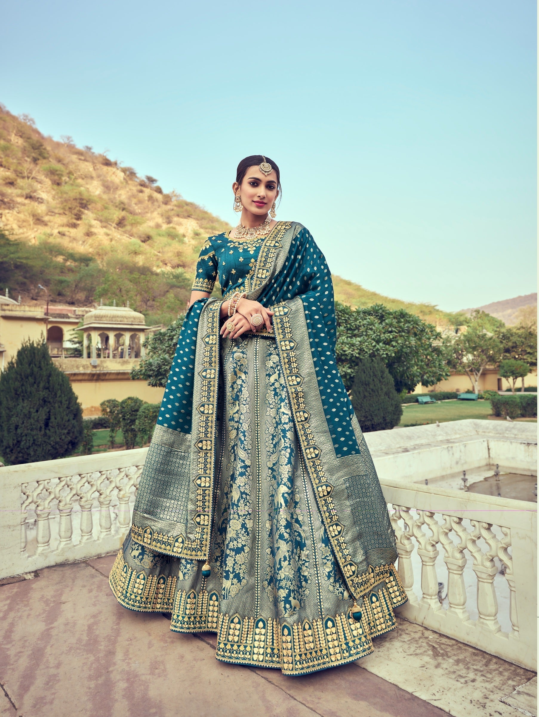 Elegance Personified: Navy Blue Heavy Silk Jacquard Lehenga Choli