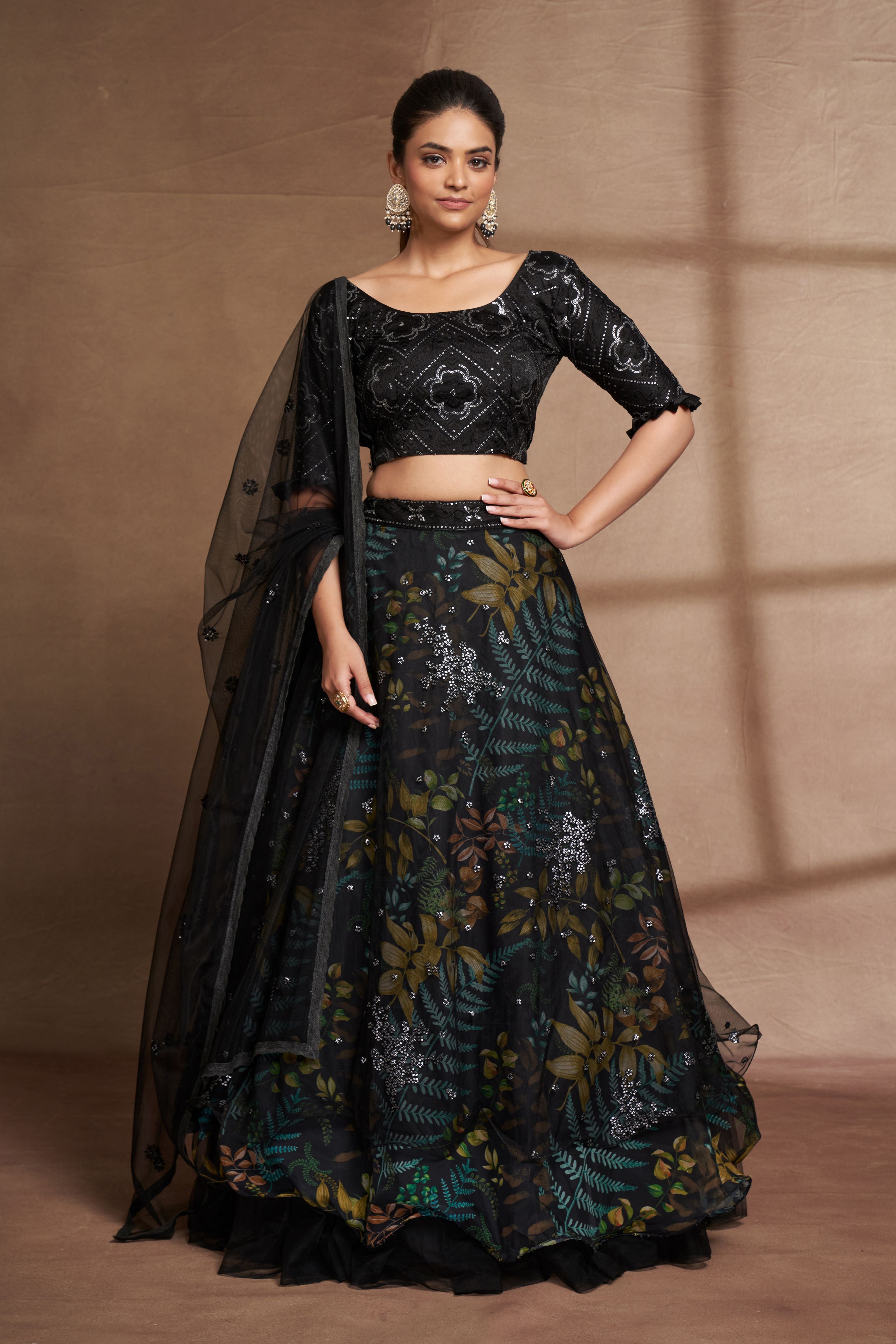 Elegant Black Soft Silk Lehenga Choli: Perfect for Weddings and Parties