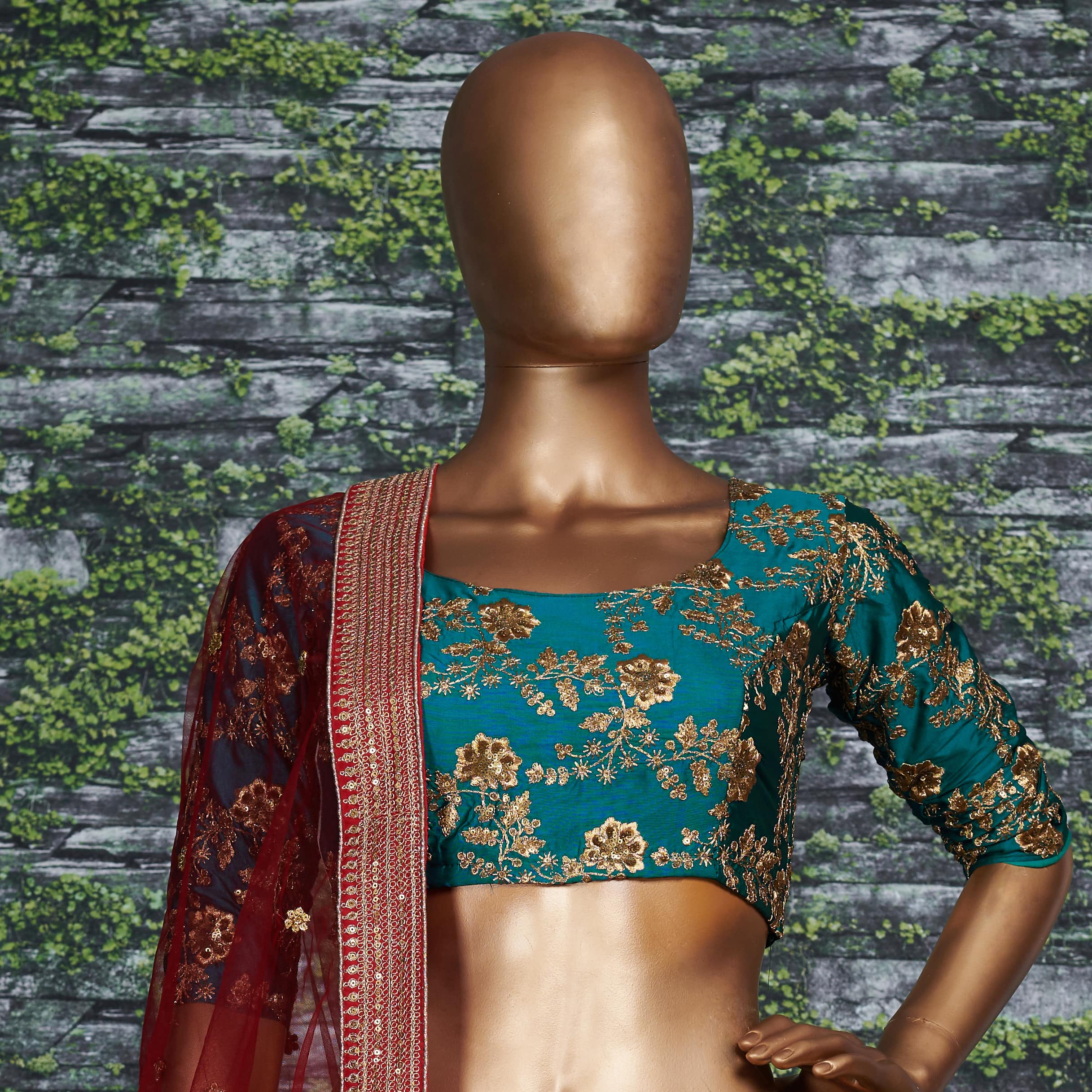 Vibrant Tri-Color Lehenga Choli with Embroidered Dori, Jari & Sequins