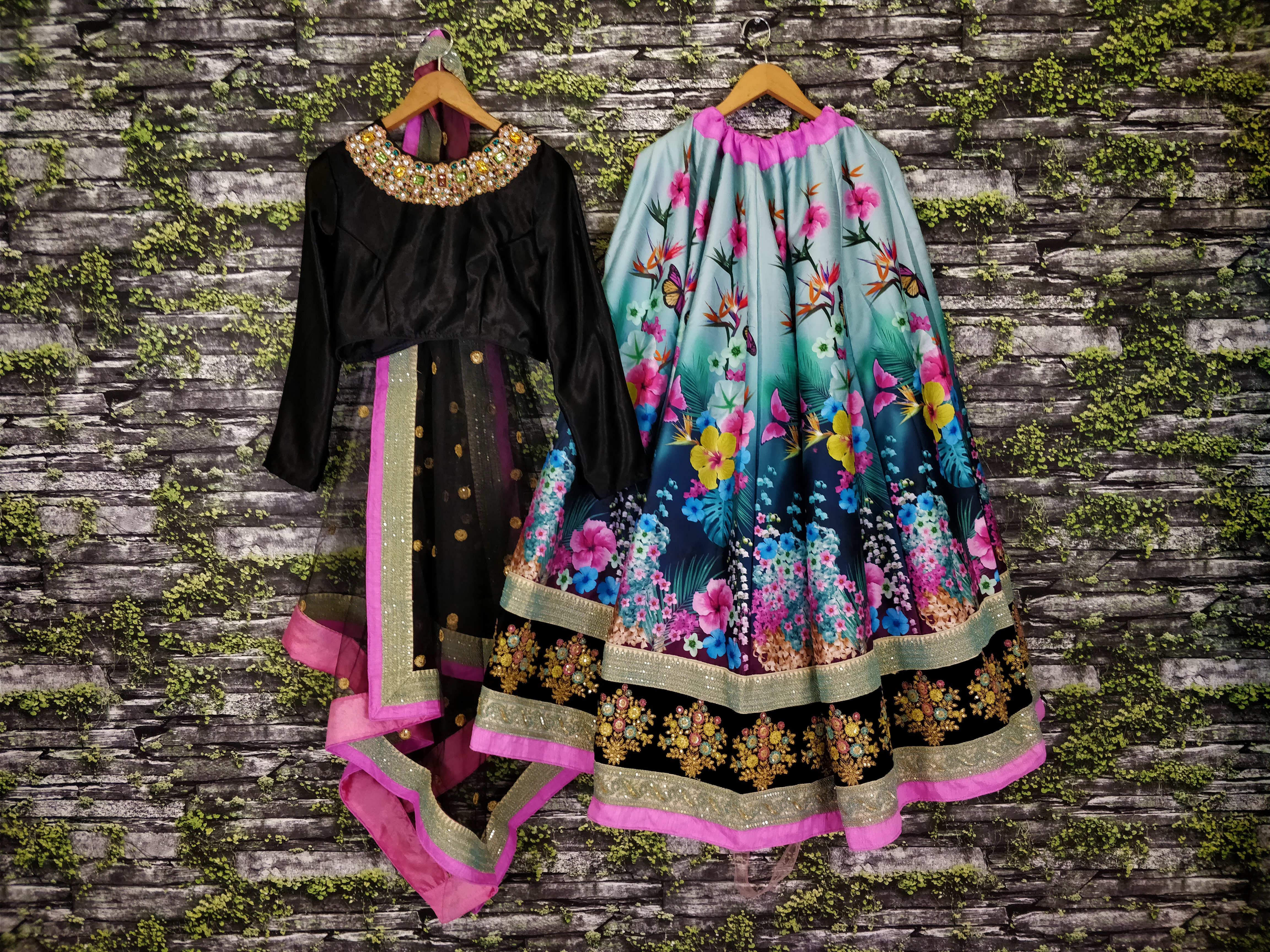 Elegance Unveiled: Black and Multi-color Digital Print Lehenga Choli with Dori and Sequin Embroidery