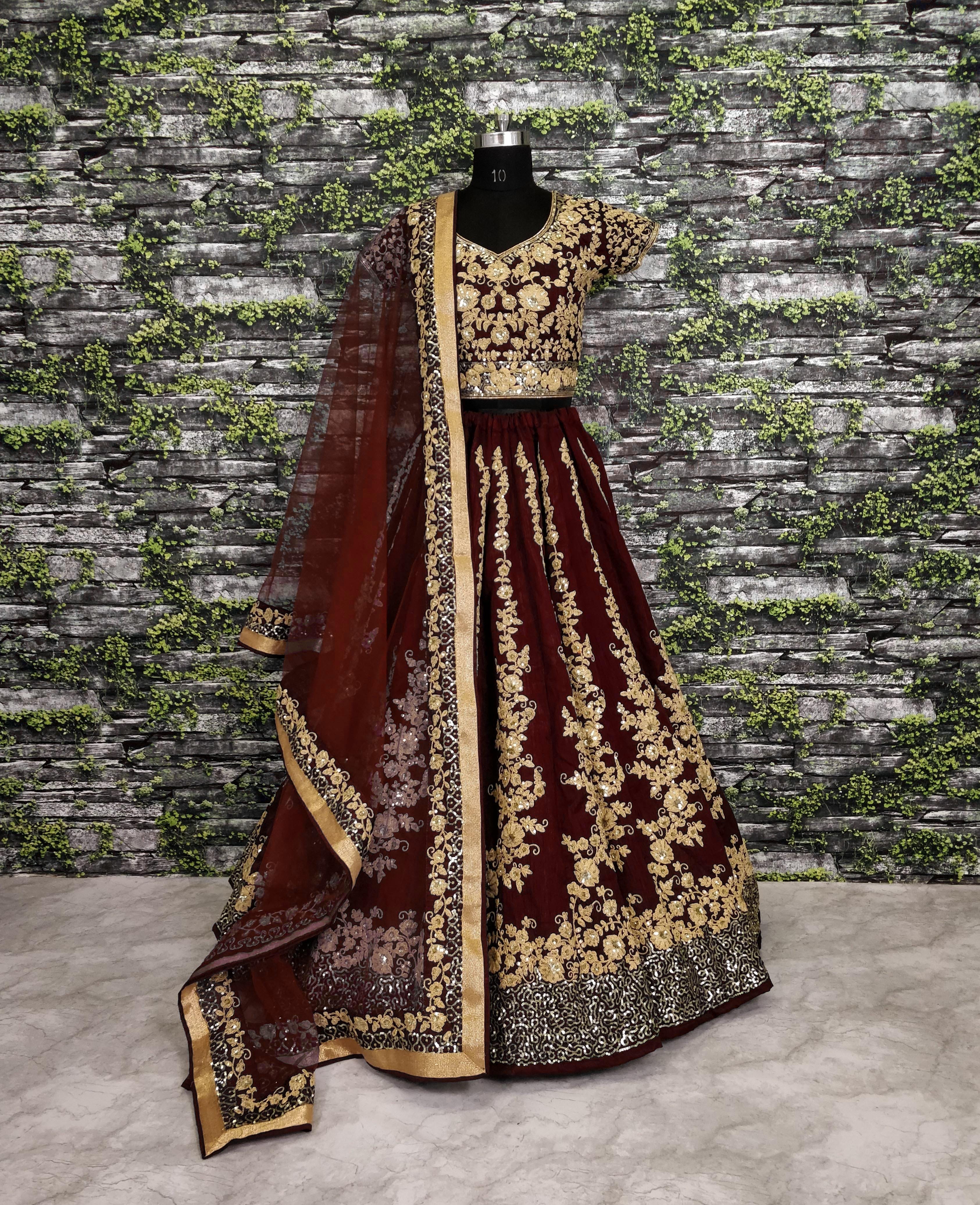 Enchanting Marron Raw Silk Lehenga Choli with Dori and Sequins Embellishments