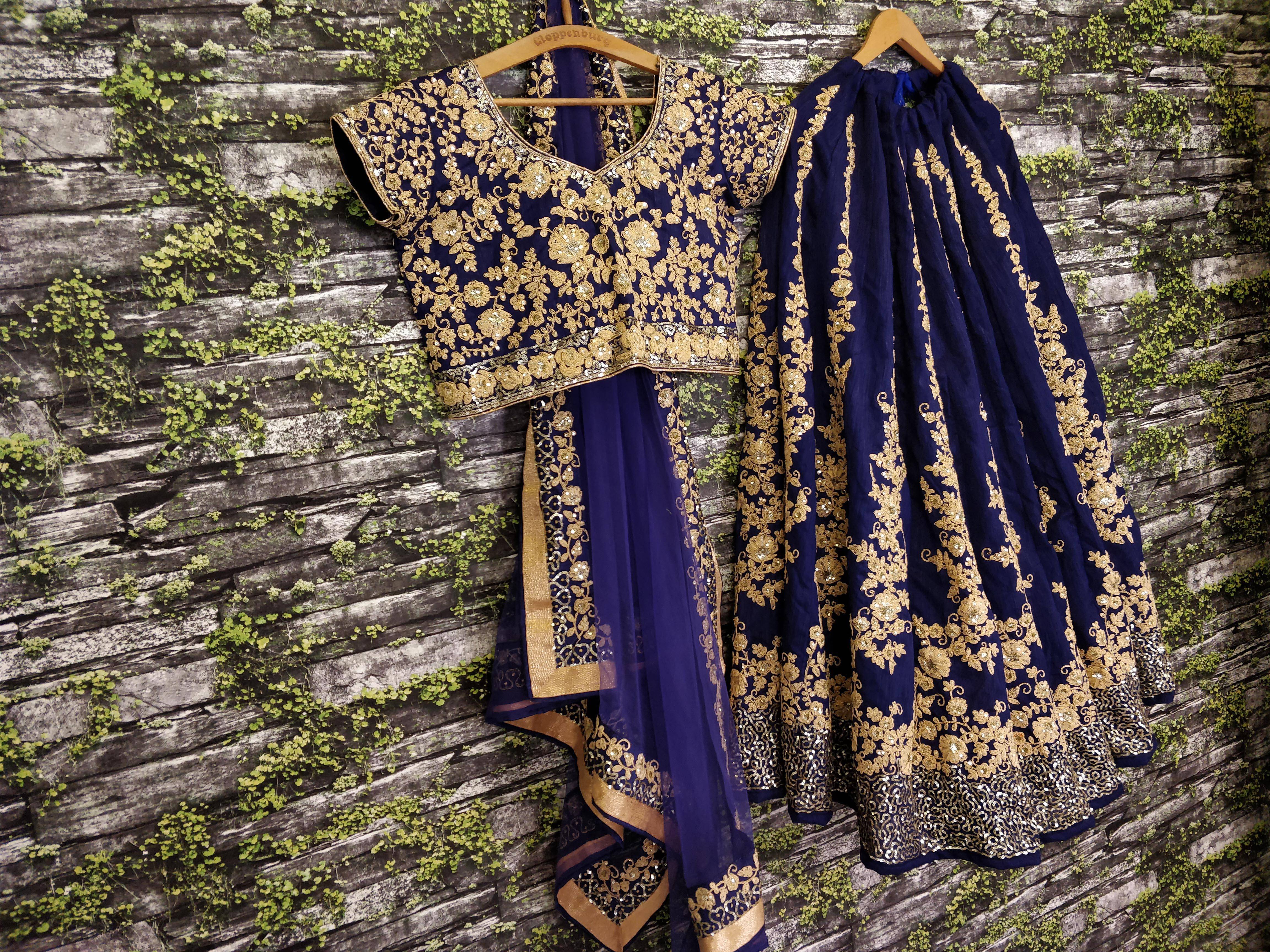 Elegant Blue Raw Silk Lehenga Choli with Dori & Sequins Work