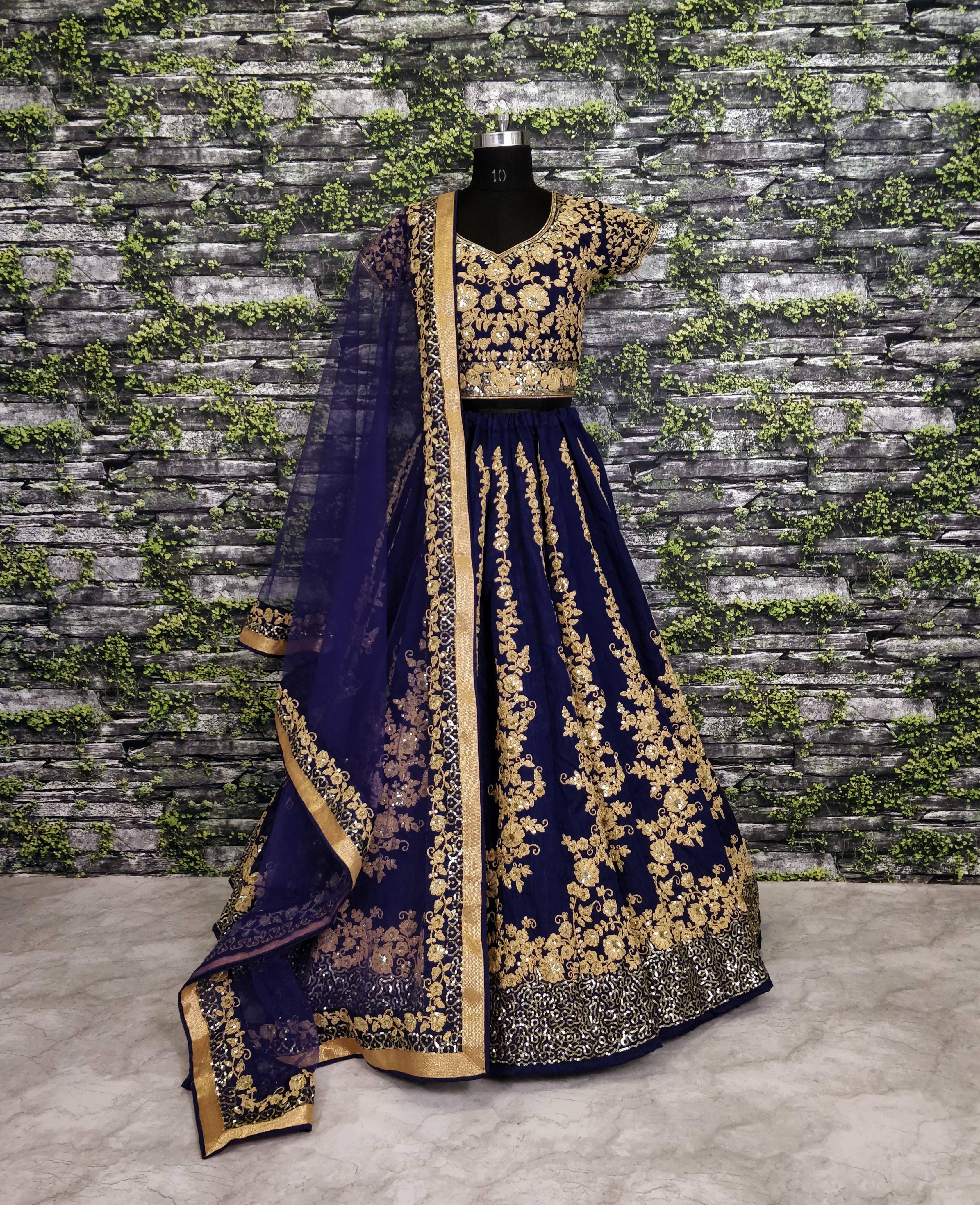 Elegant Blue Raw Silk Lehenga Choli with Dori & Sequins Work