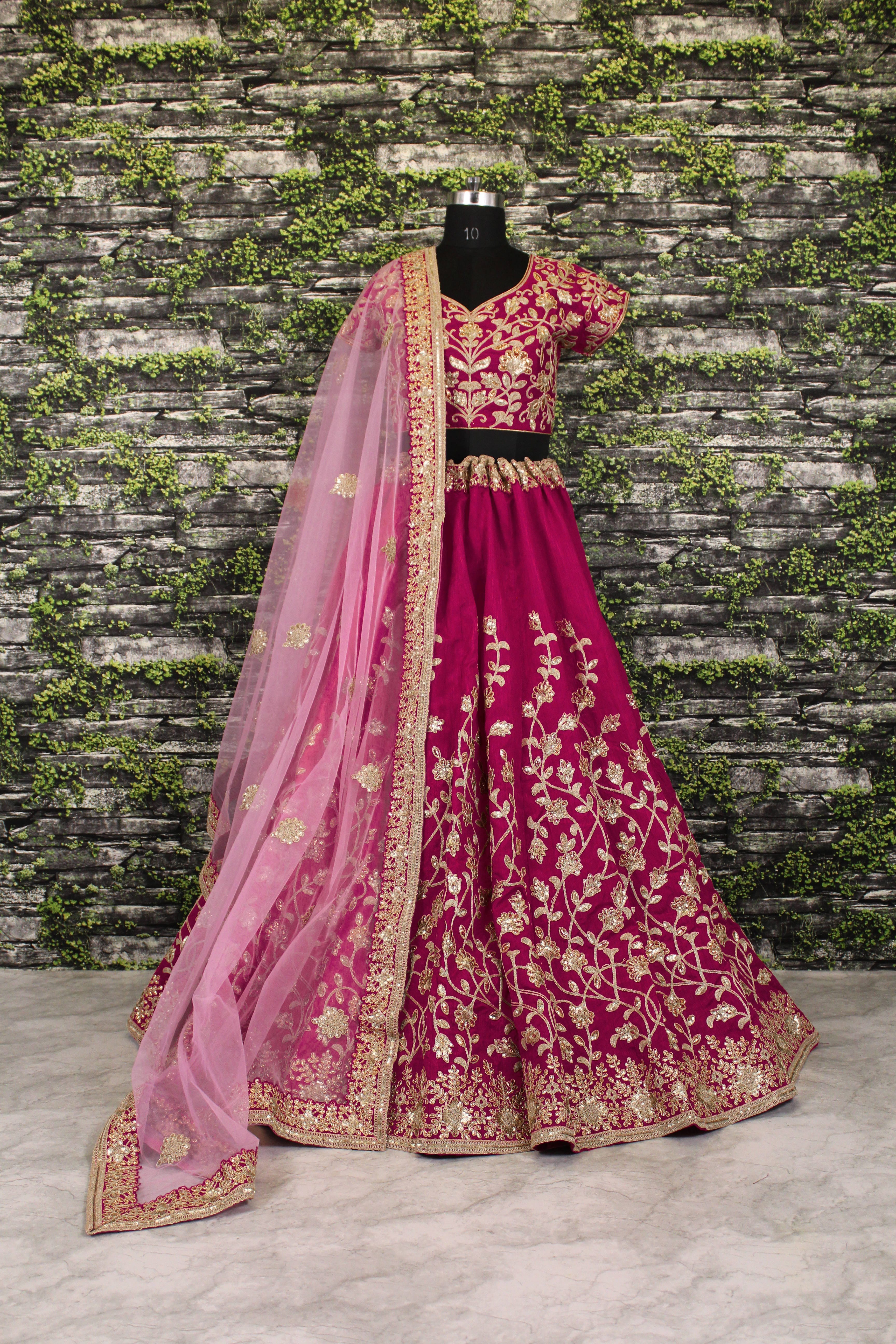 Elegant Pinkish Red Raw Silk Lehenga Choli with Dori, Badla & Sequins Work