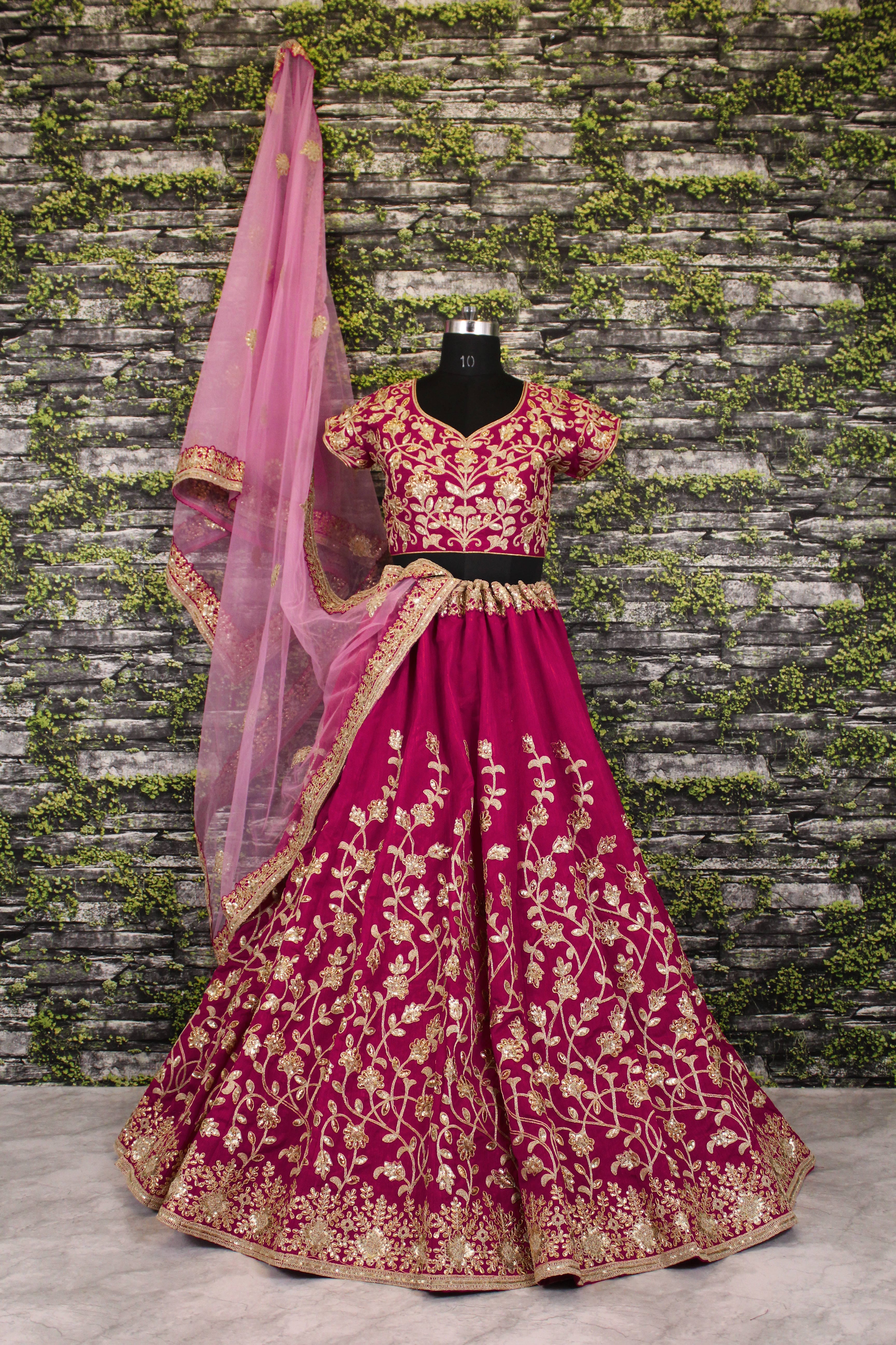 Elegant Pinkish Red Raw Silk Lehenga Choli with Dori, Badla & Sequins Work